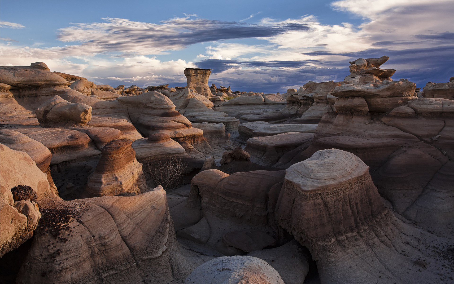 Bisti/De-Na-Zin Wilderness Hoodoos Under Cloudy Sky HD Wallpaper