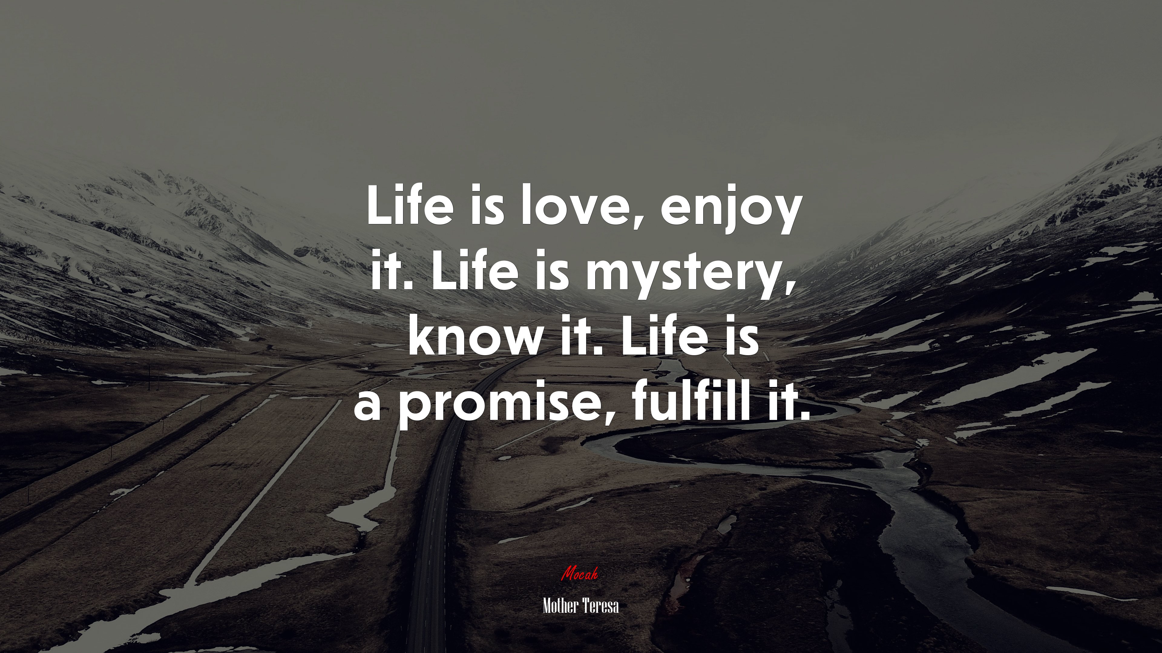 Life is love, enjoy it. Life is mystery, know it. Life is a promise, fulfill it. | Mother Teresa quote HD Wallpaper
