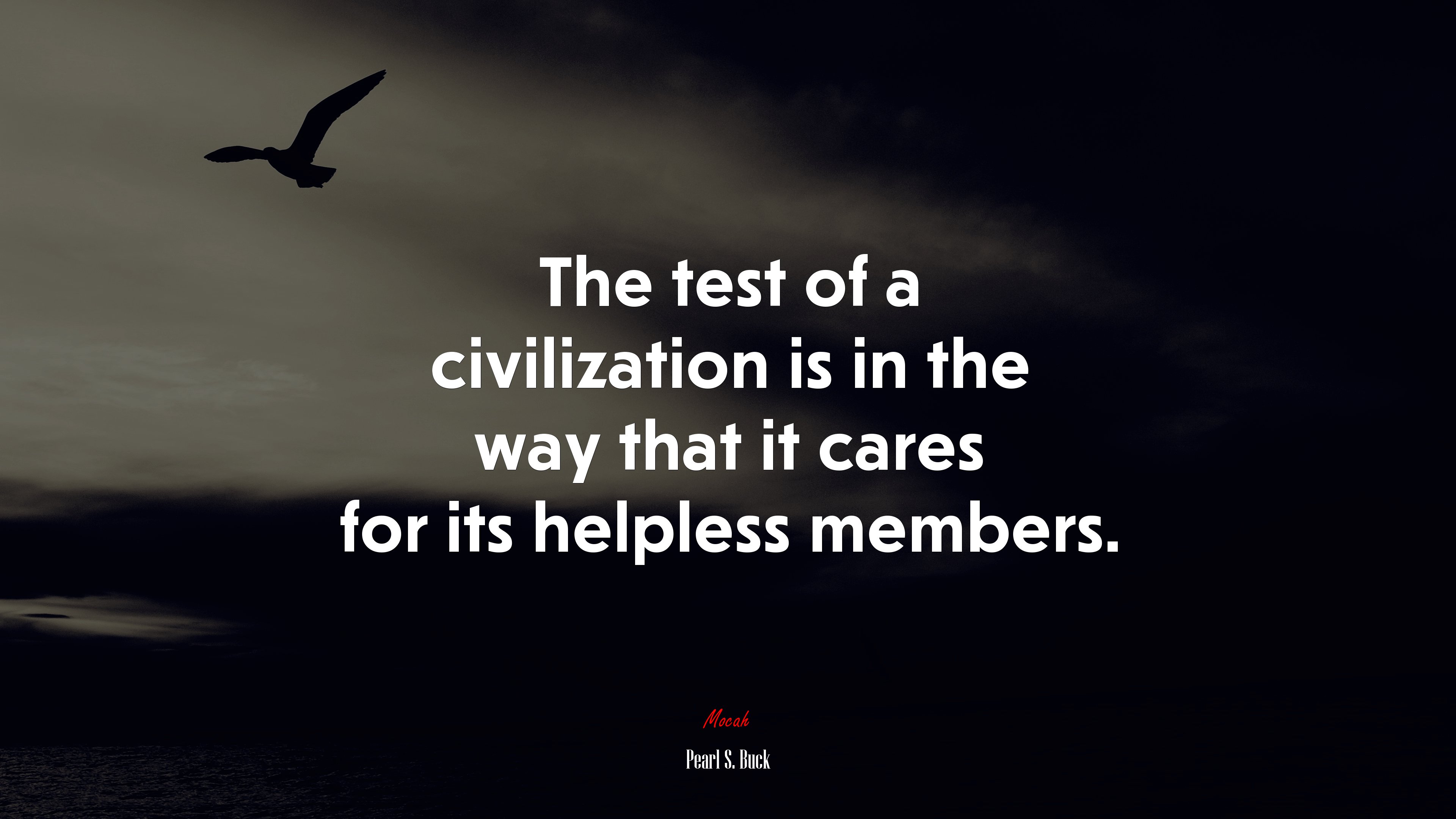 The test of a civilization is in the way that it cares for its helpless members. | Pearl S. Buck quote HD Wallpaper