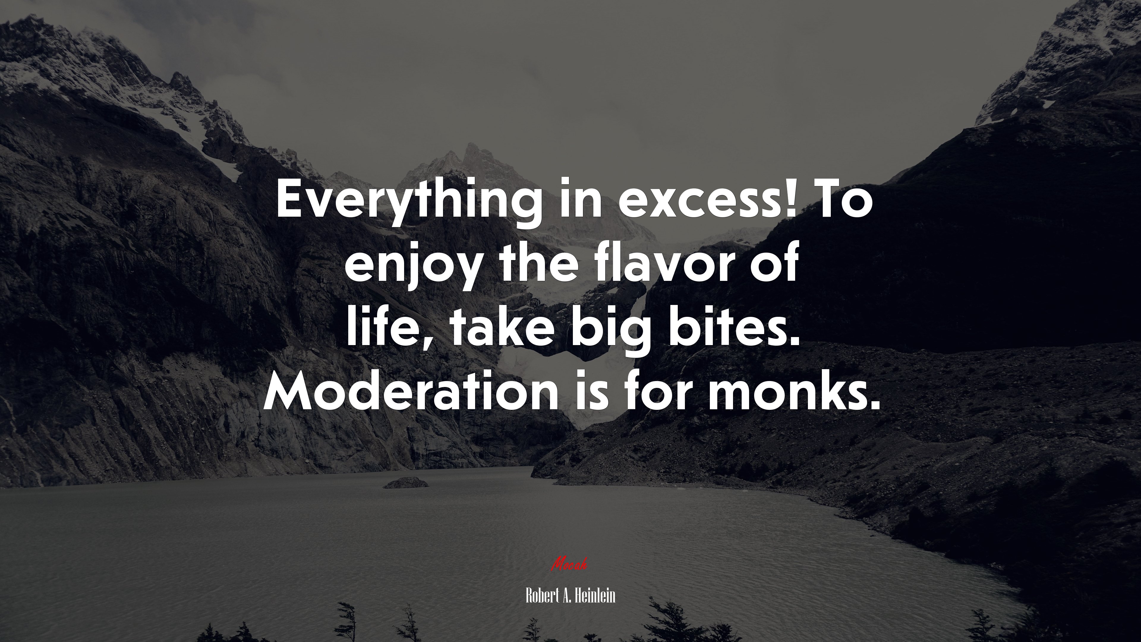 Everything in excess! To enjoy the flavor of life, take big bites. Moderation is for monks. | Robert A. Heinlein quote HD Wallpaper
