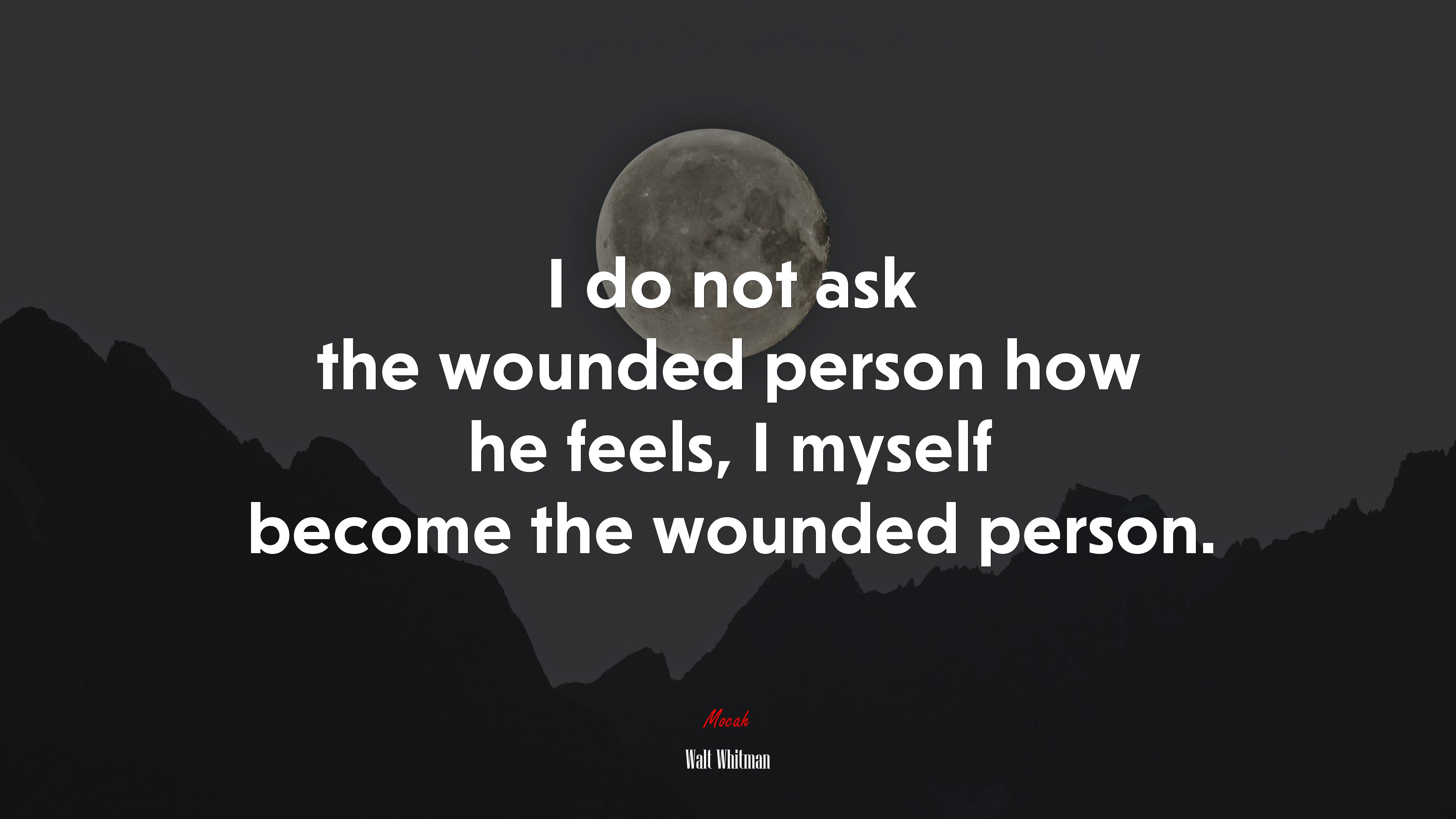 I do not ask the wounded person how he feels, I myself become the wounded person. | Walt Whitman quote HD Wallpaper