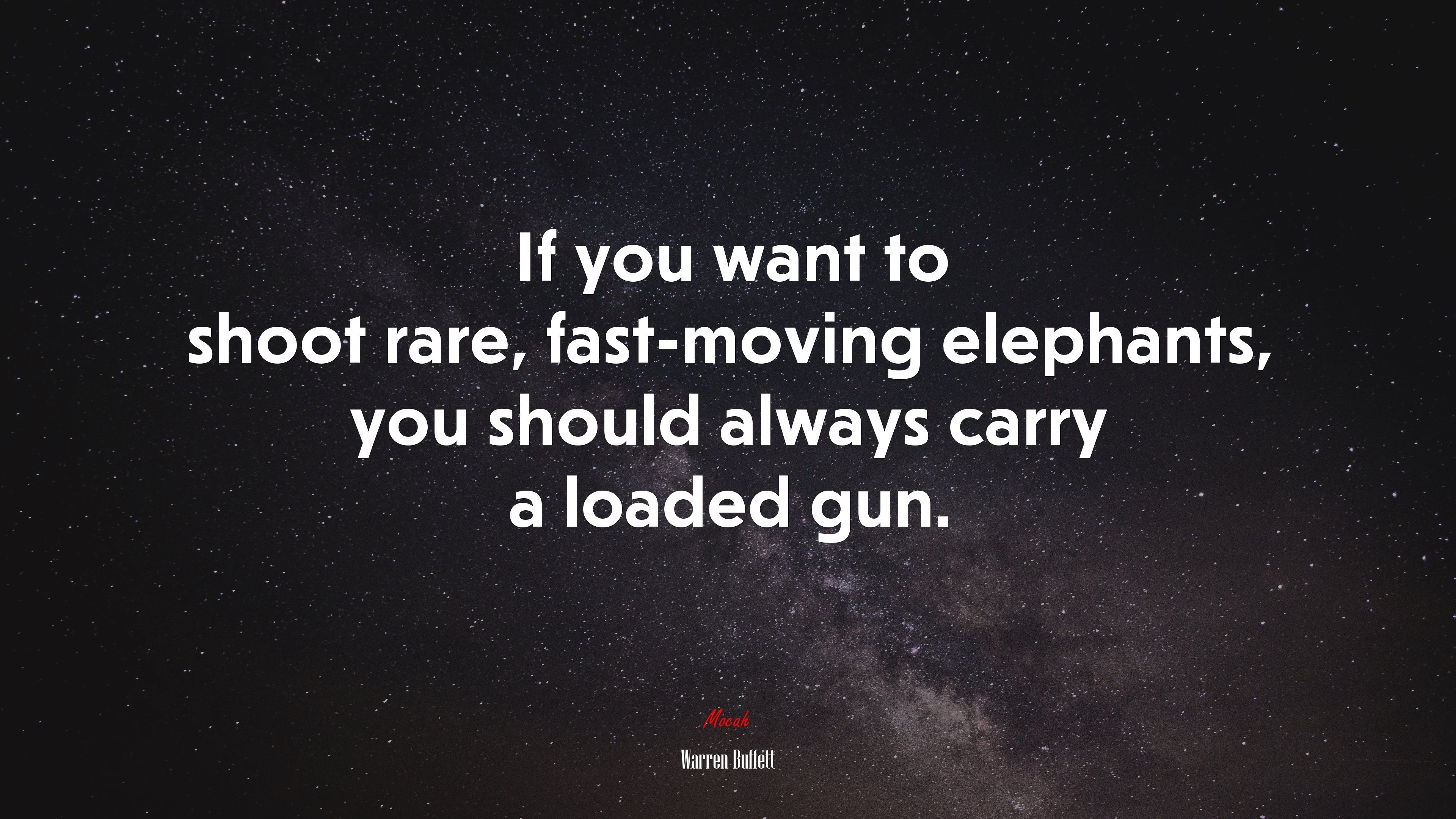 If you want to shoot rare, fast-moving elephants, you should always carry a loaded gun. | Warren Buffett quote HD Wallpaper