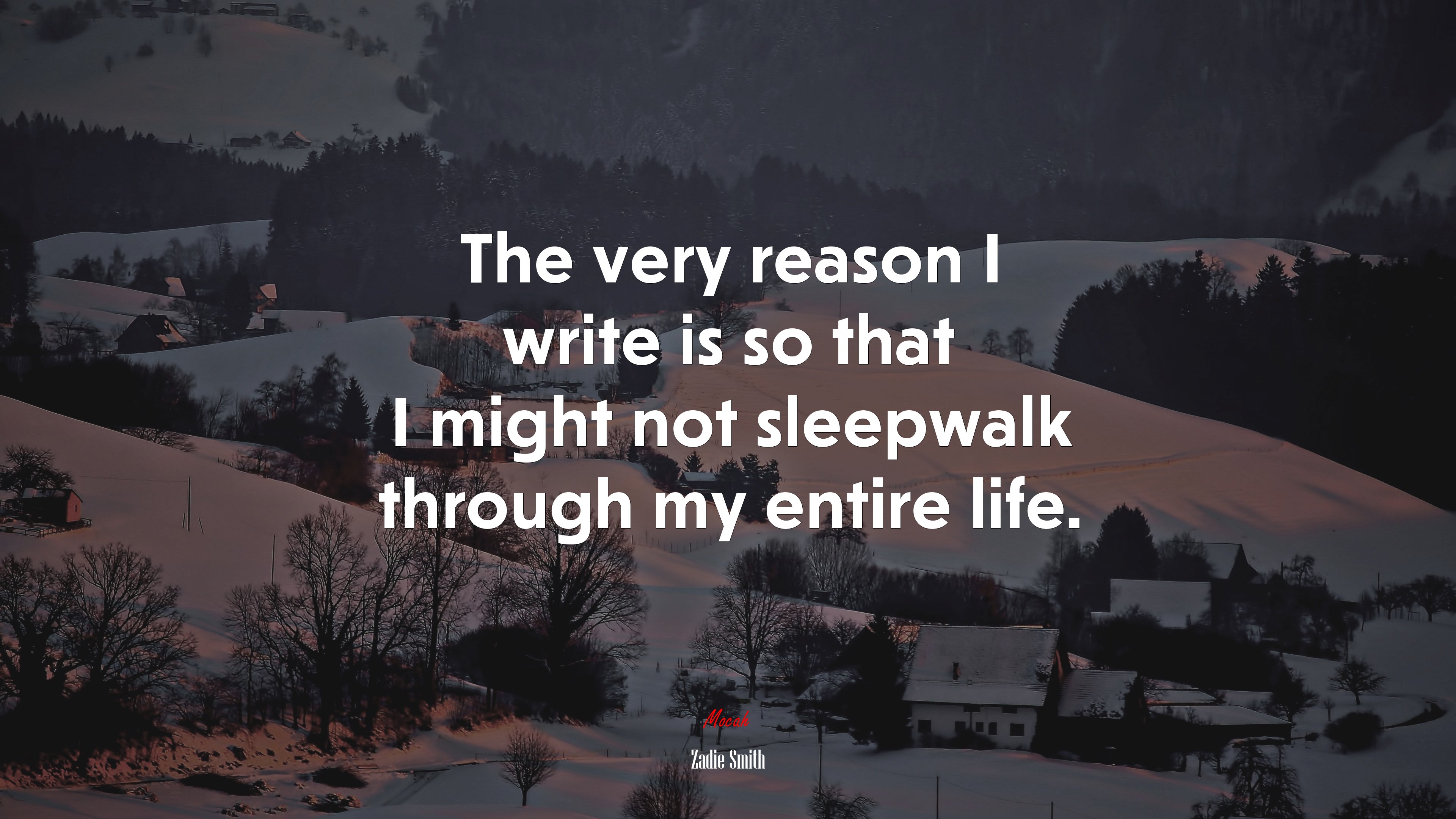 The very reason I write is so that I might not sleepwalk through my entire life. | Zadie Smith quote HD Wallpaper