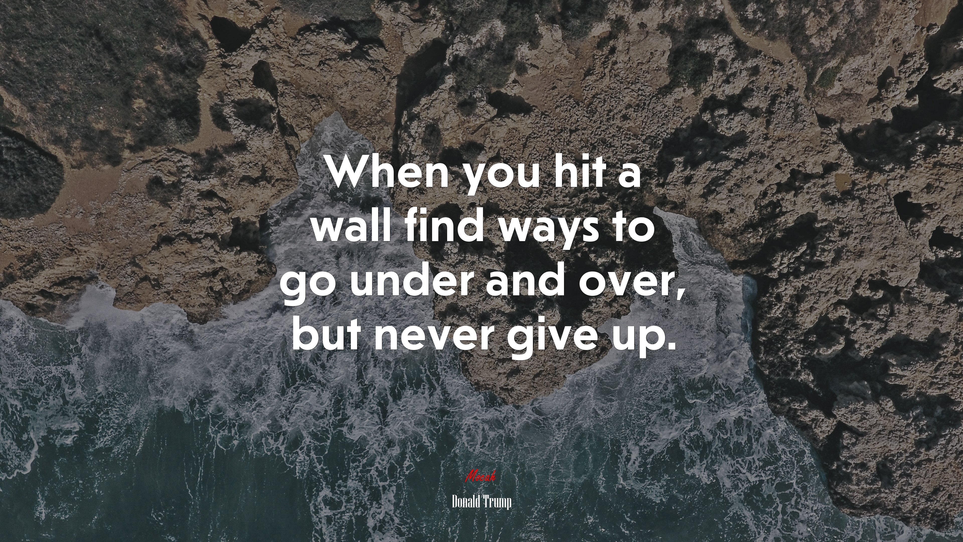 When you hit a wall find ways to go under and over, but never give up. | Donald Trump quote HD Wallpaper