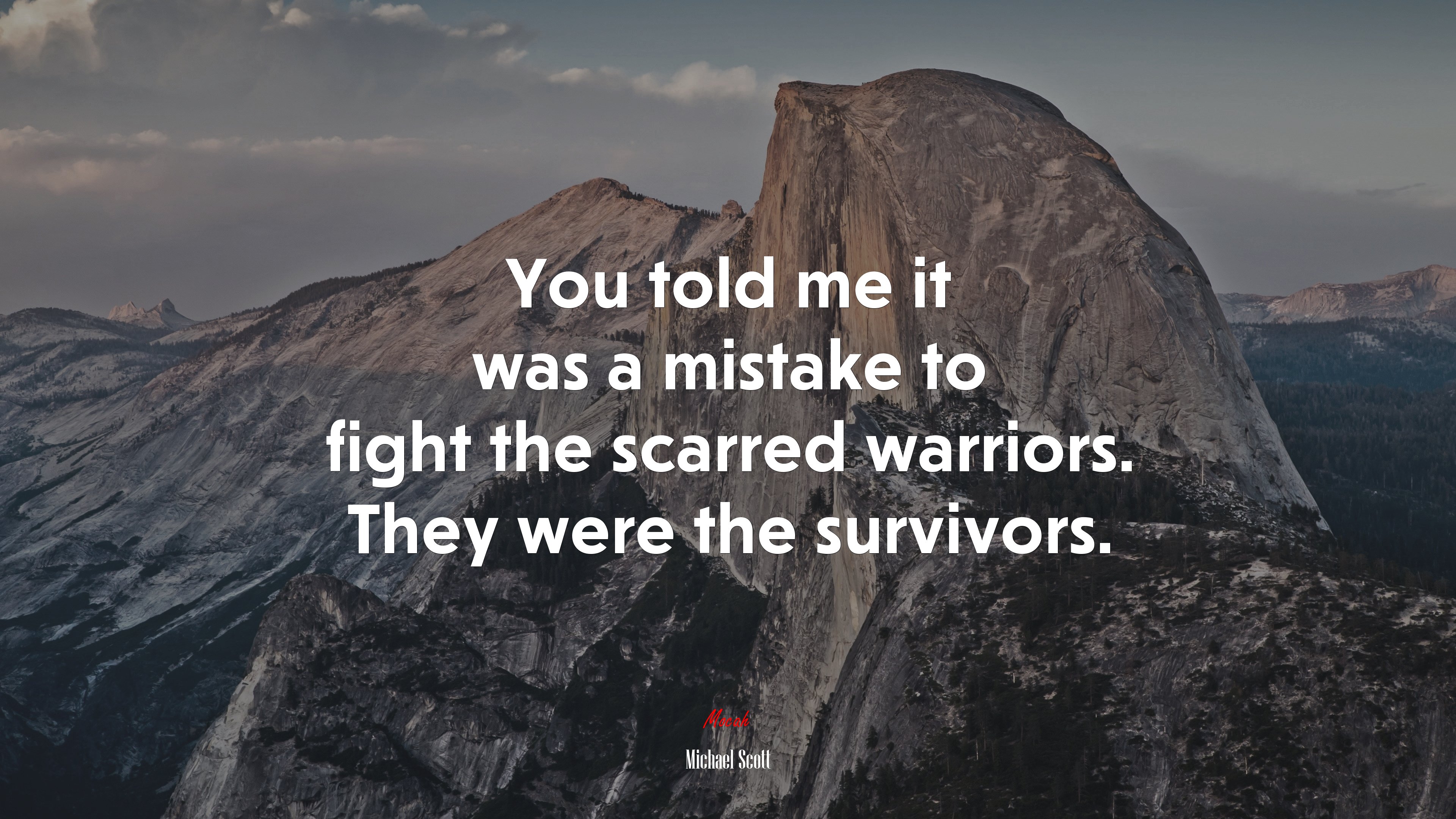 You told me it was a mistake to fight the scarred warriors. They were the survivors. | Michael Scott quote HD Wallpaper