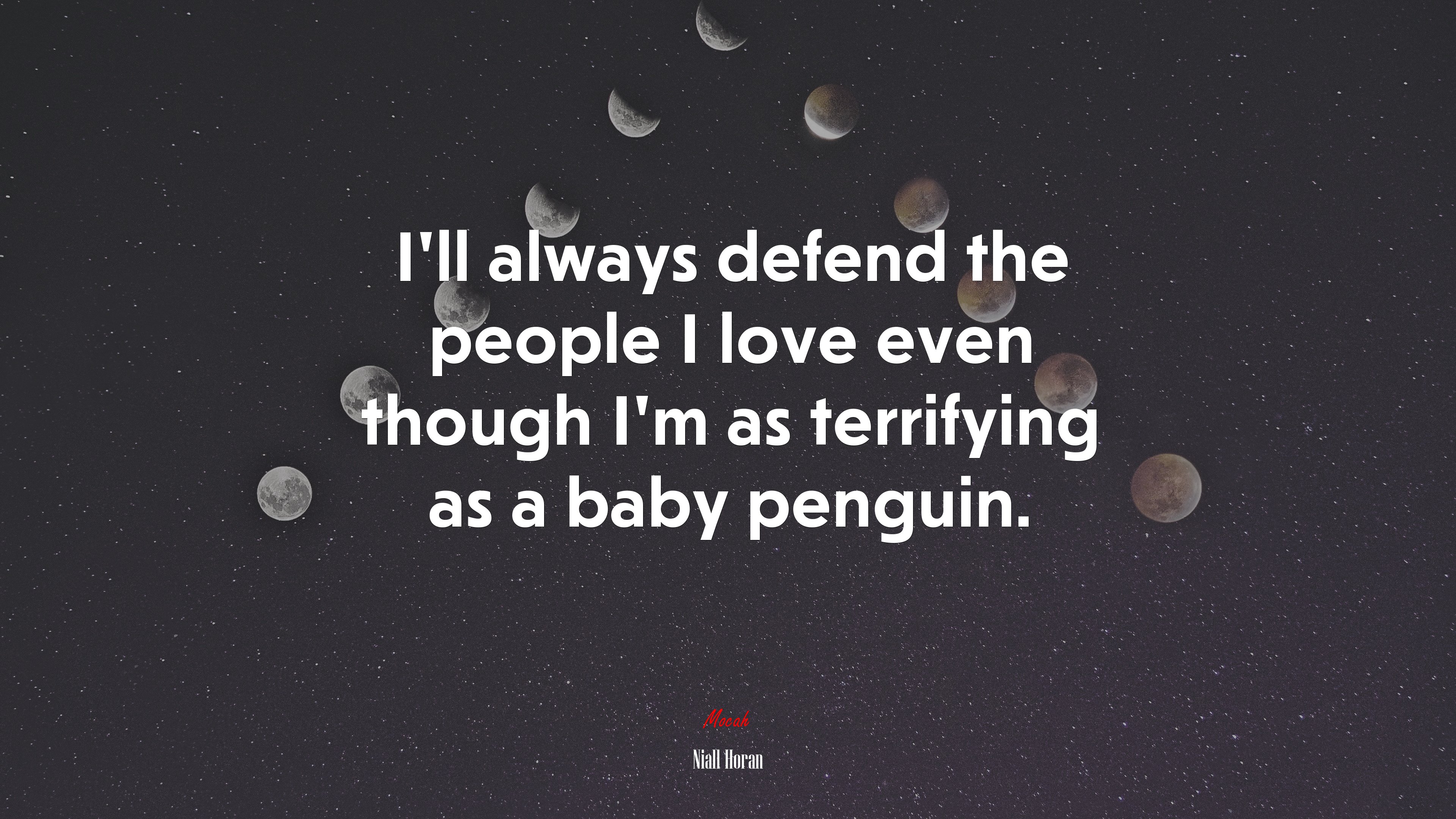 I’ll always defend the people I love even though I’m as terrifying as a baby penguin. | Niall Horan quote HD Wallpaper