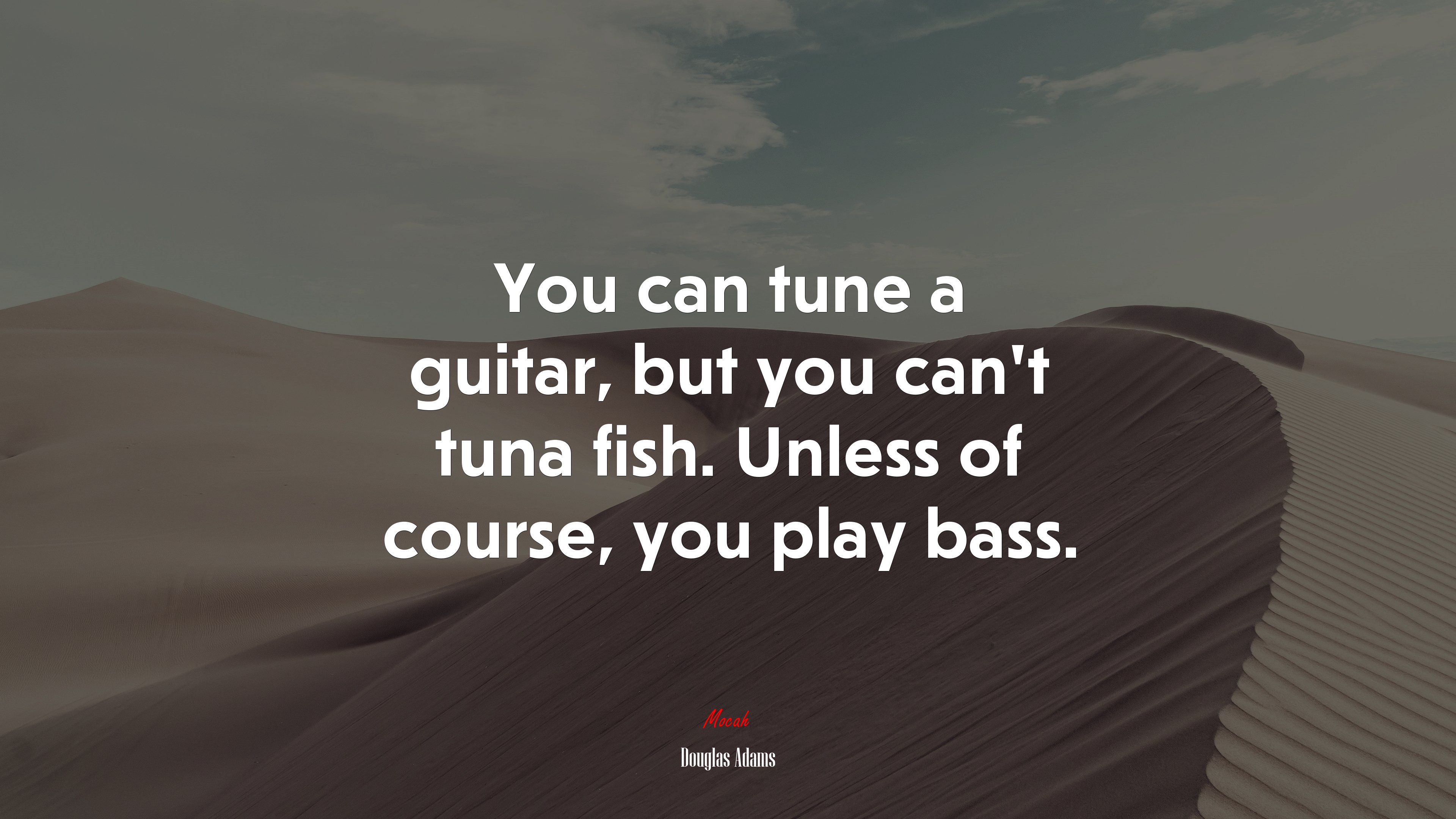 You can tune a guitar, but you can’t tuna fish. Unless of course, you play bass. | Douglas Adams quote HD Wallpaper