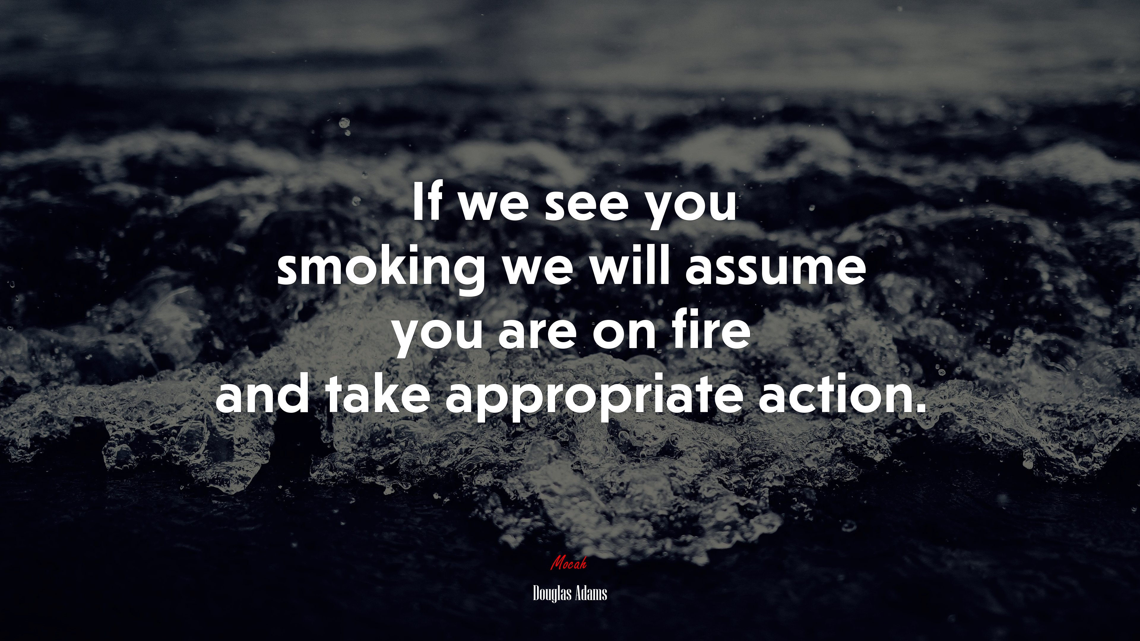 If we see you smoking we will assume you are on fire and take appropriate action. | Douglas Adams quote HD Wallpaper