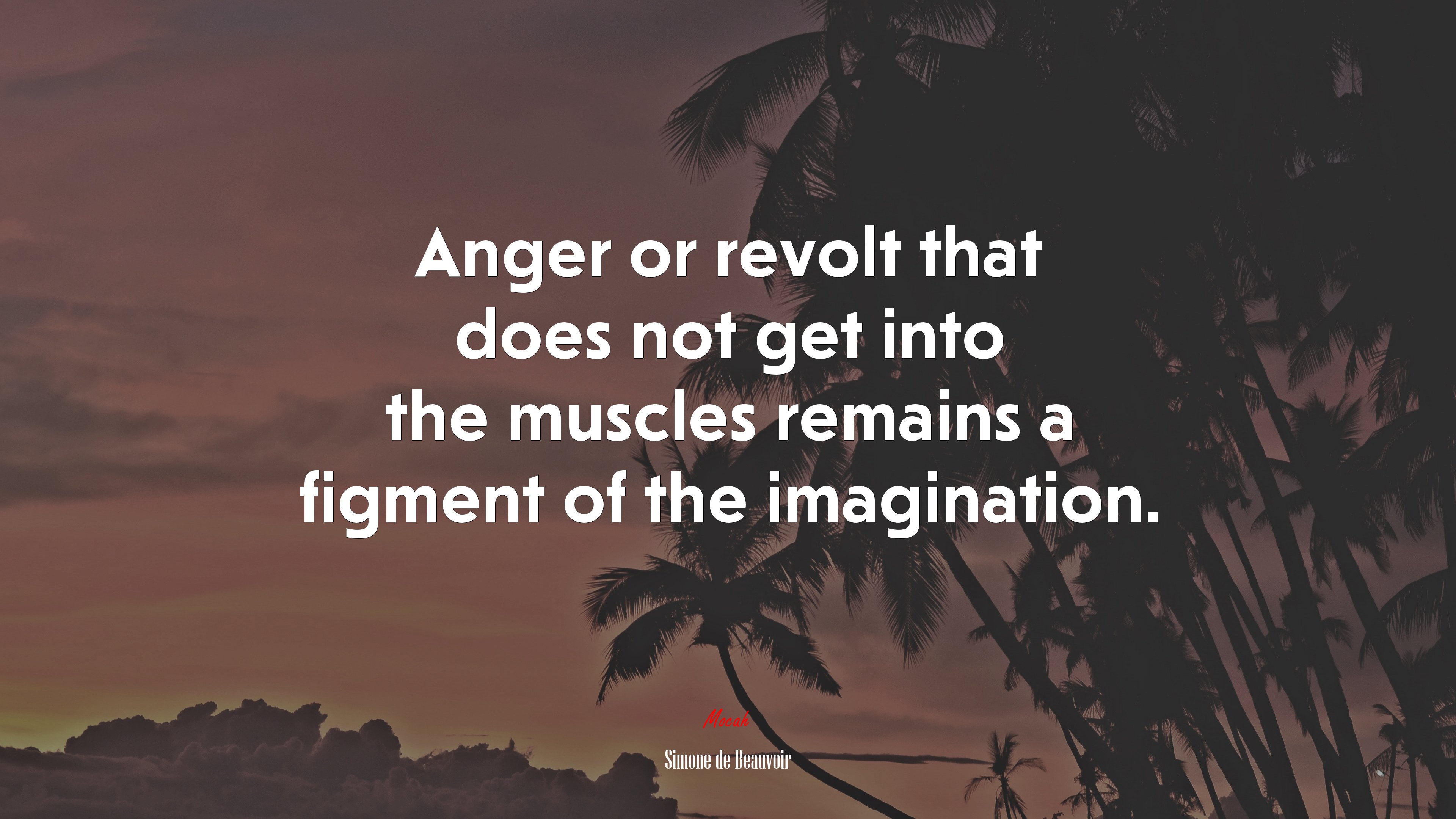 Anger or revolt that does not get into the muscles remains a figment of the imagination. | Simone de Beauvoir quote HD Wallpaper