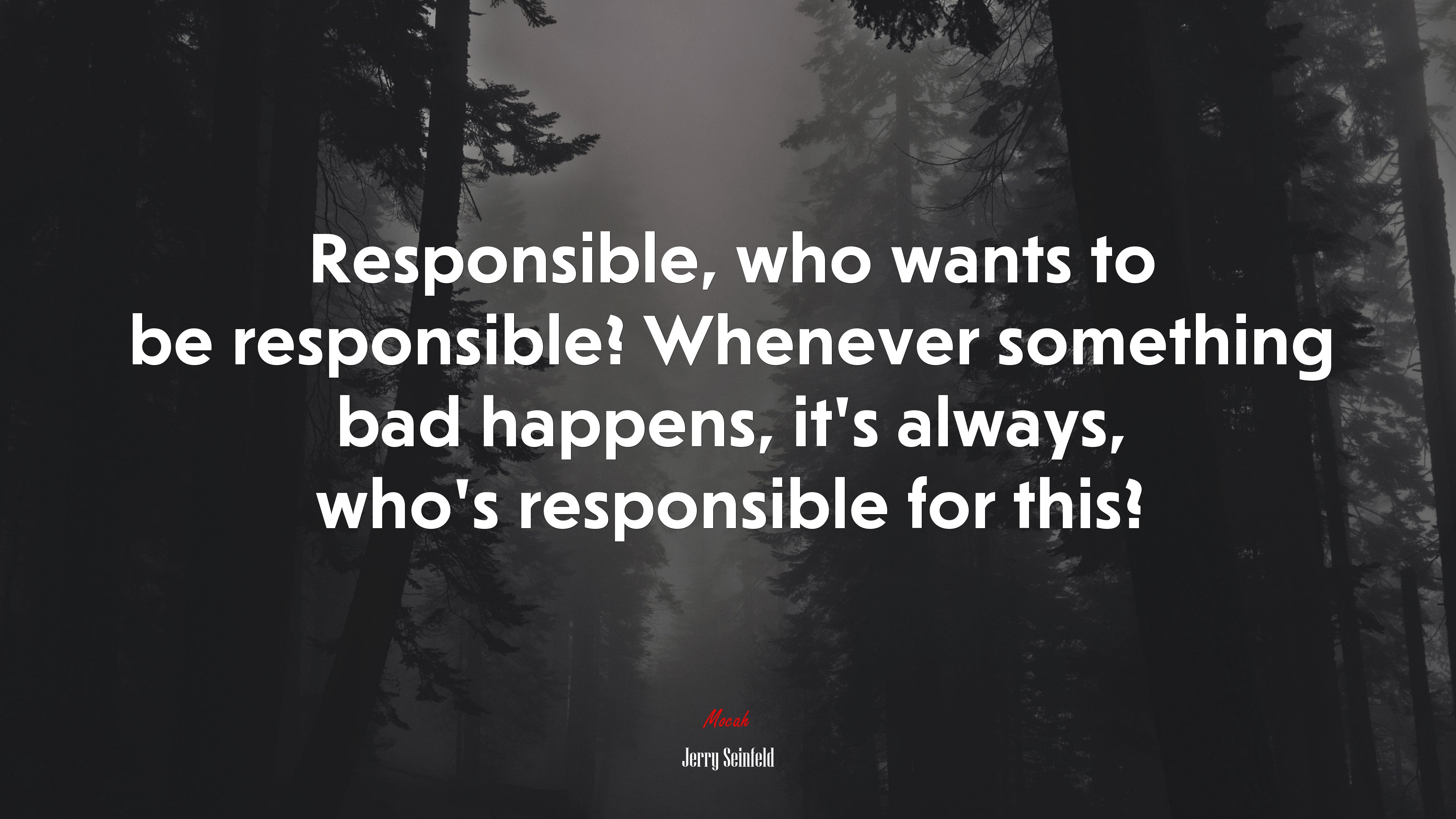 Responsible, who wants to be responsible? Whenever something bad happens, it’s always, who’s responsible for this? | Jerry Seinfeld quote HD Wallpaper