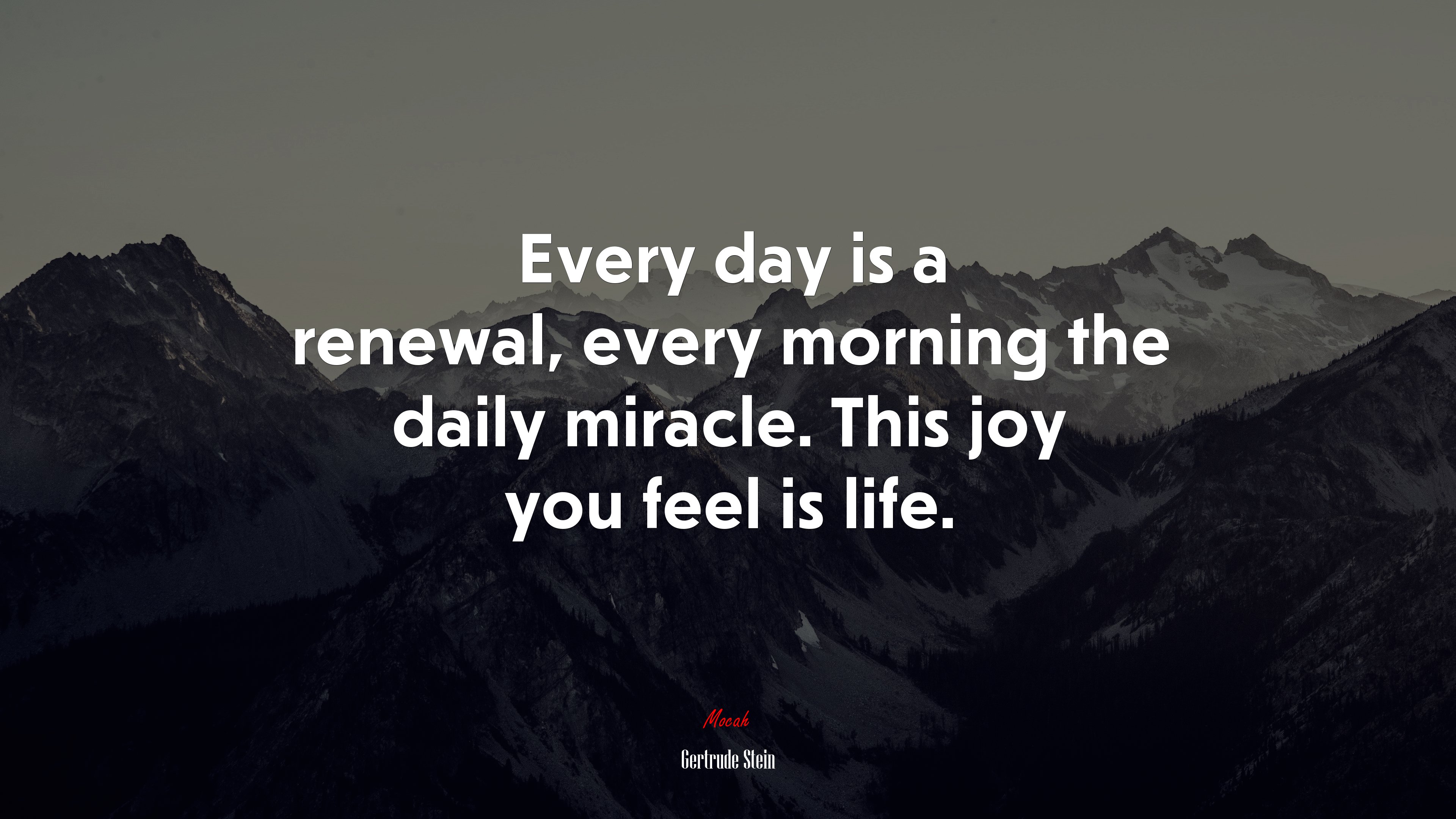 Every day is a renewal, every morning the daily miracle. This joy you feel is life. | Gertrude Stein quote HD Wallpaper