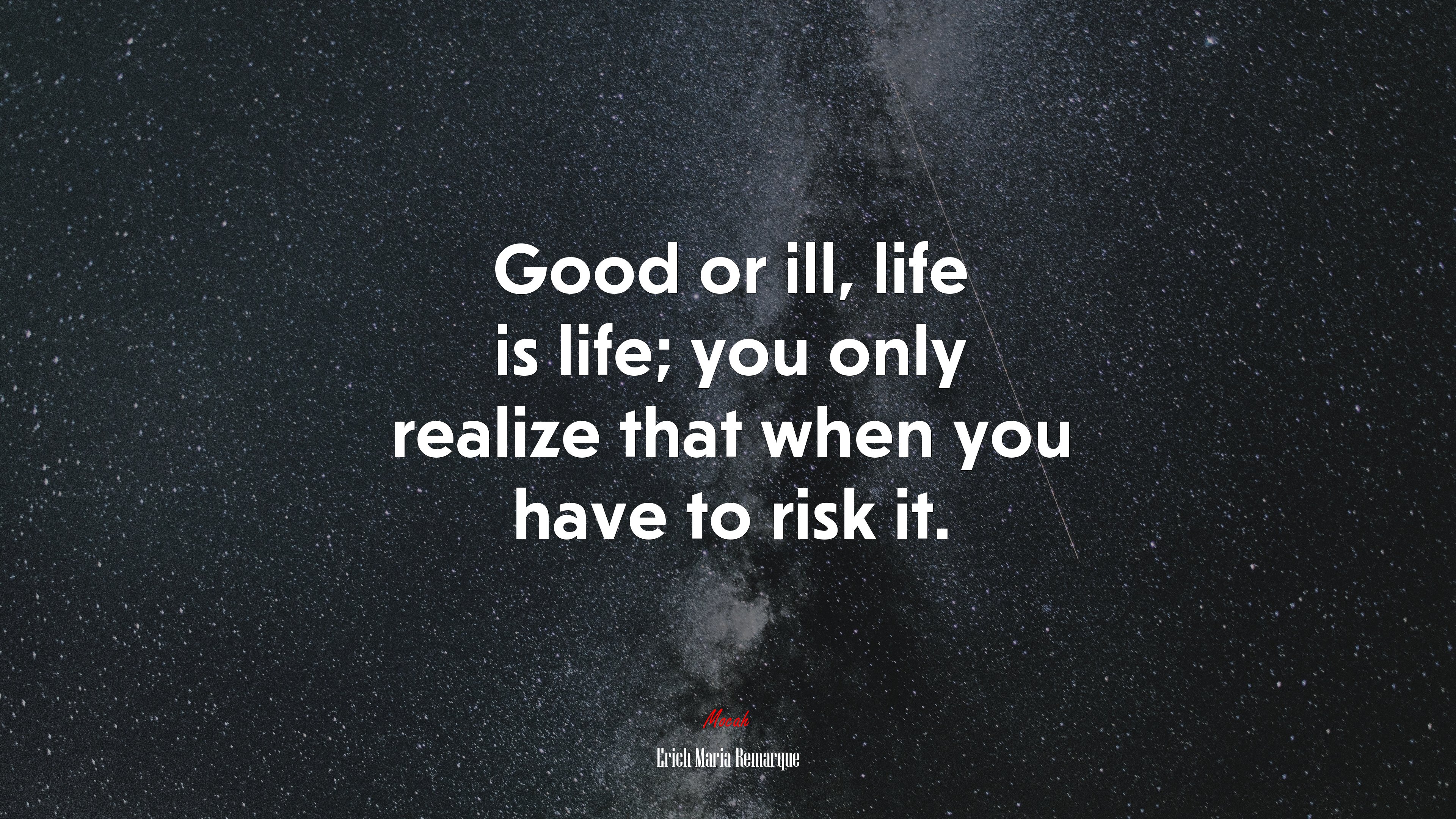Good or ill, life is life; you only realize that when you have to risk it. | Erich Maria Remarque quote HD Wallpaper
