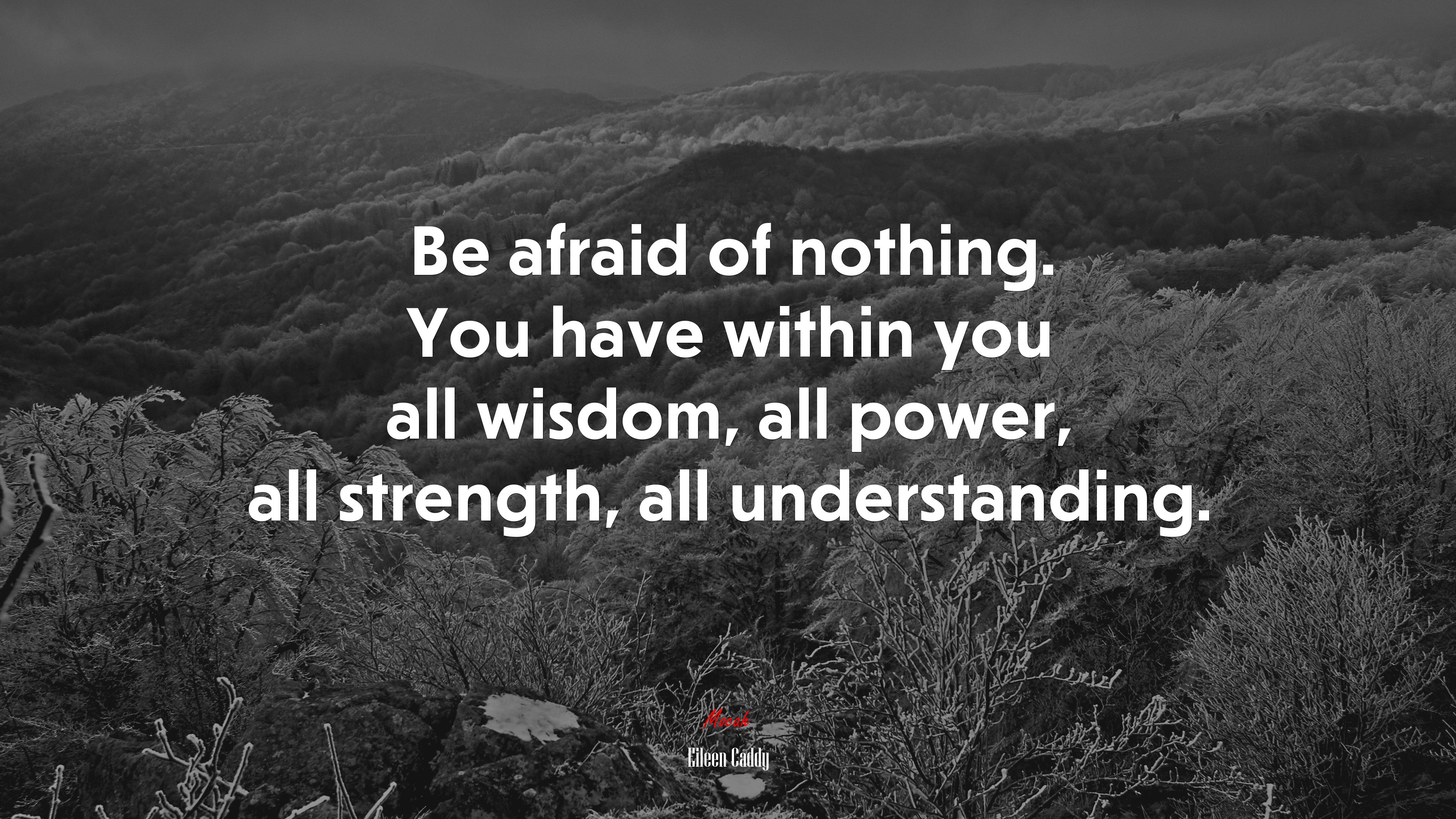 Be afraid of nothing. You have within you all wisdom, all power, all strength, all understanding. | Eileen Caddy quote HD Wallpaper