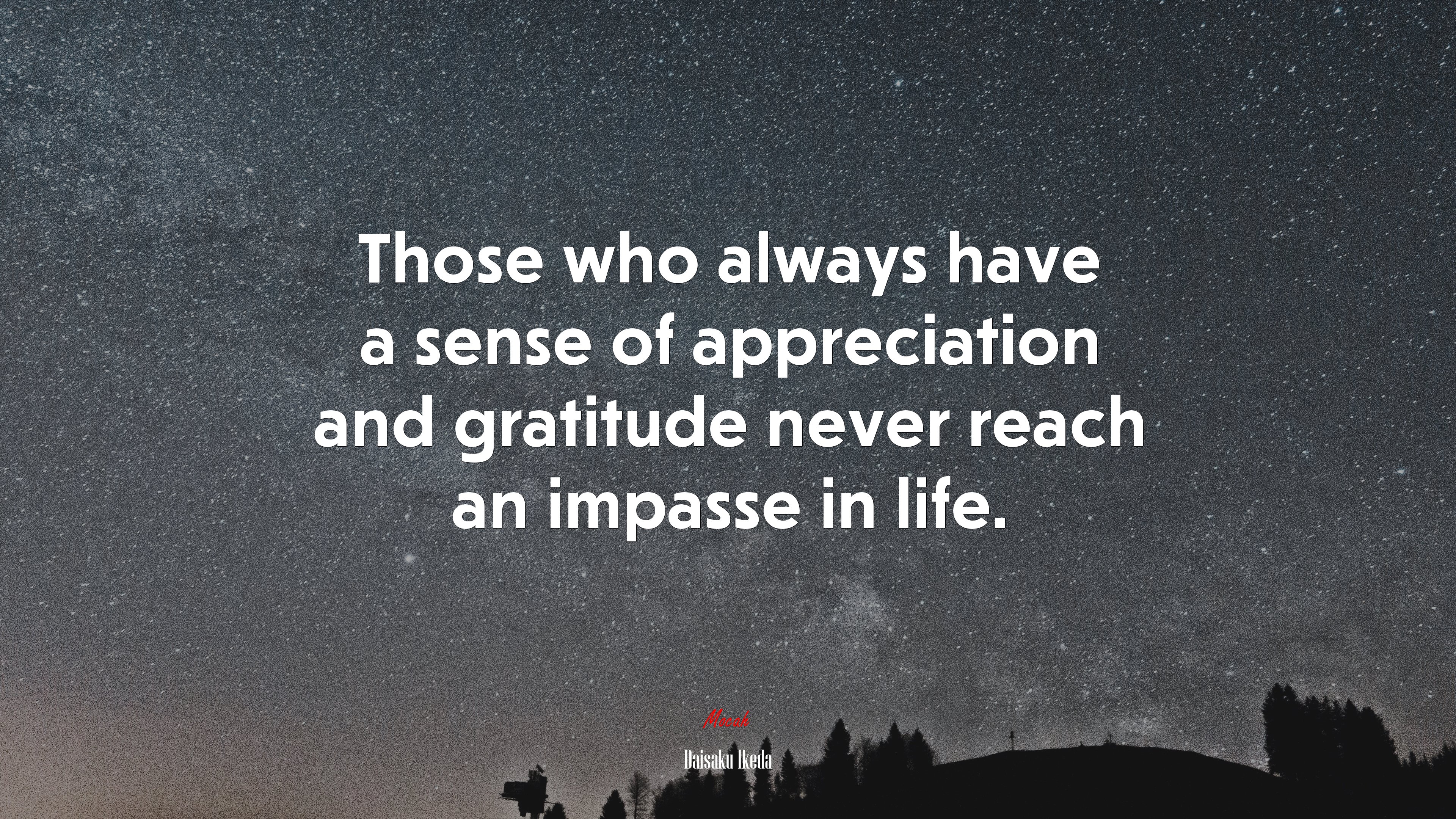 Those who always have a sense of appreciation and gratitude never reach an impasse in life. | Daisaku Ikeda quote HD Wallpaper