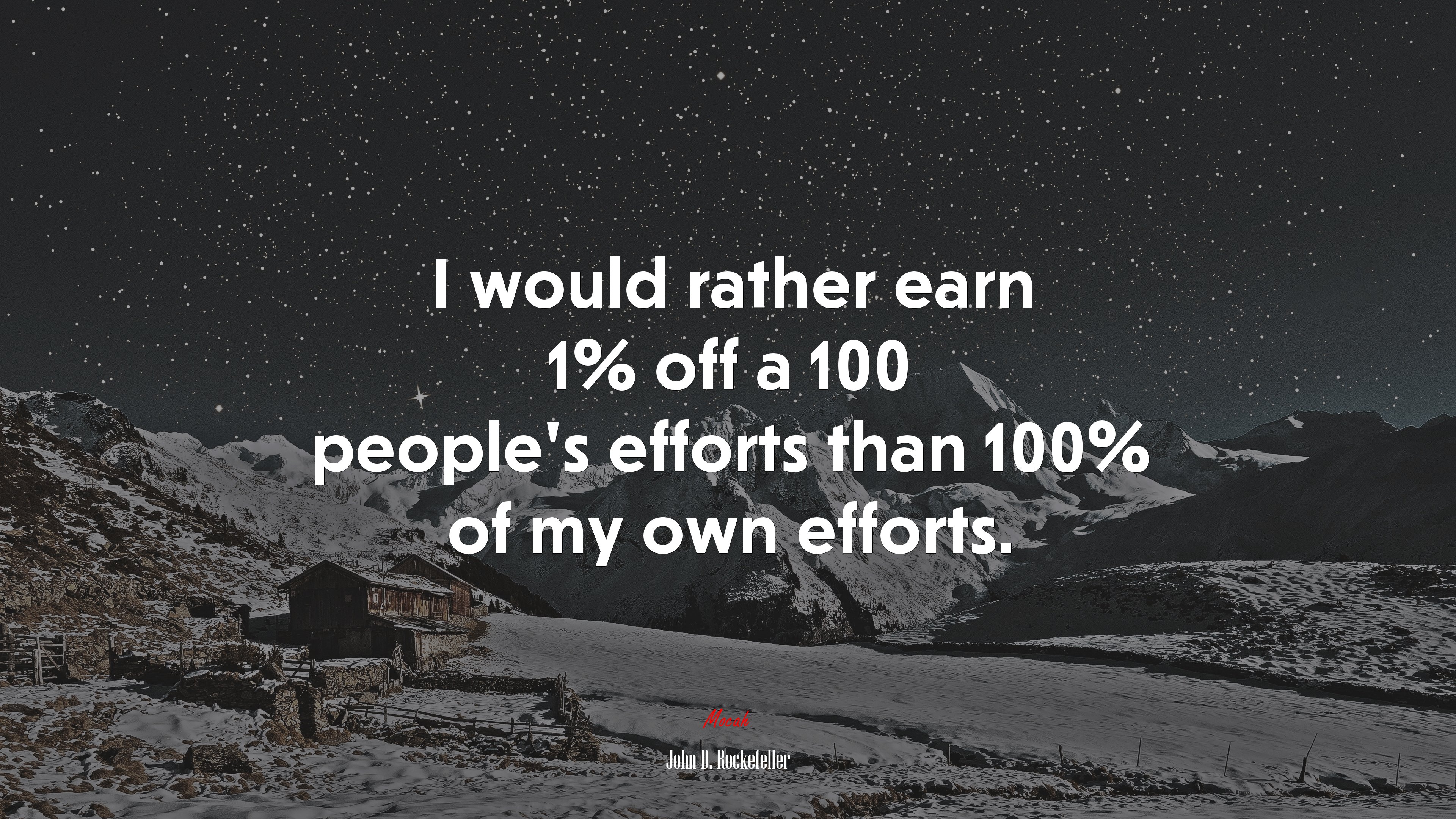 I would rather earn 1% off a 100 people’s efforts than 100% of my own efforts. | John D. Rockefeller quote HD Wallpaper