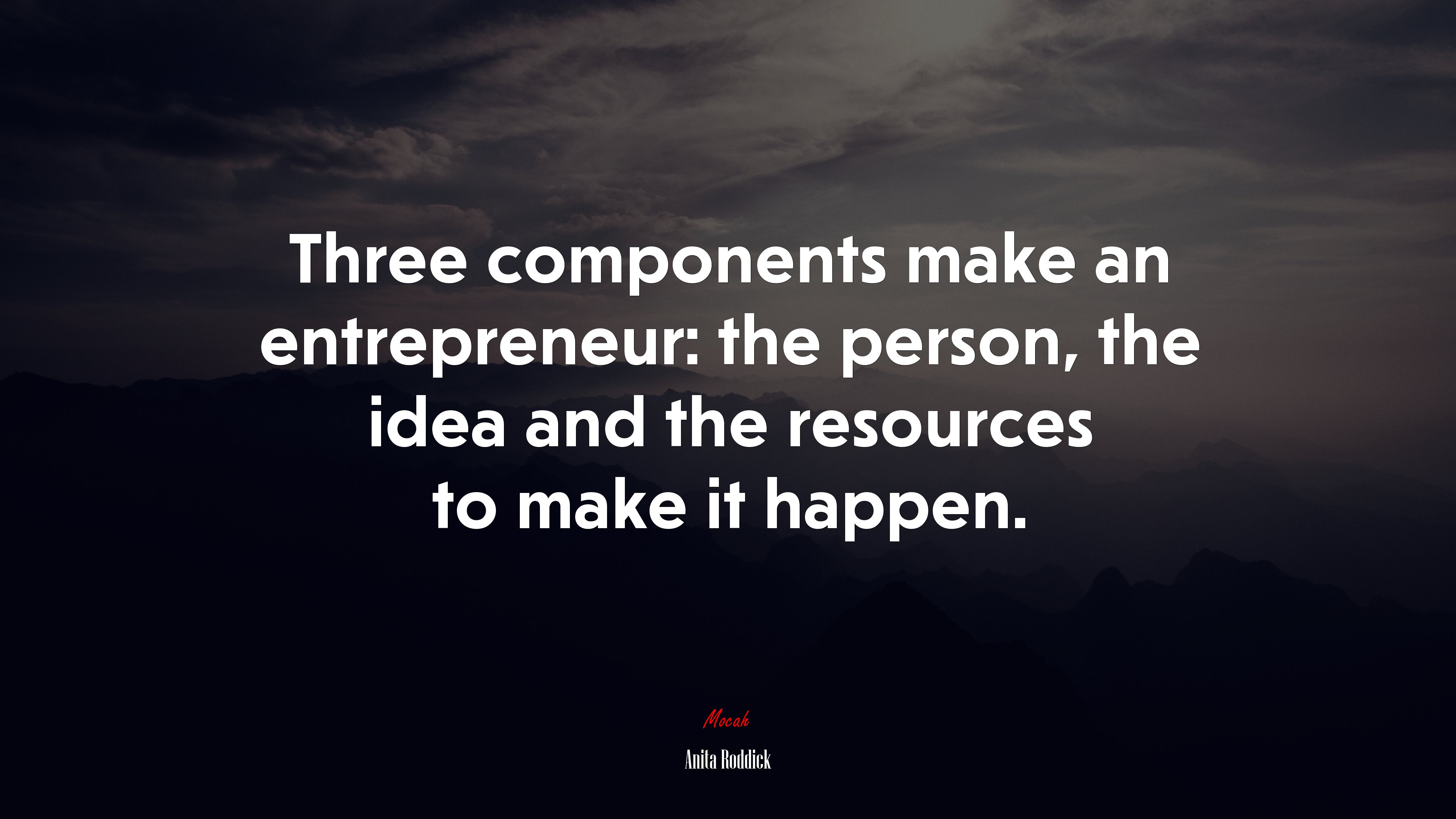 Three components make an entrepreneur: the person, the idea and the resources to make it happen. | Anita Roddick quote HD Wallpaper