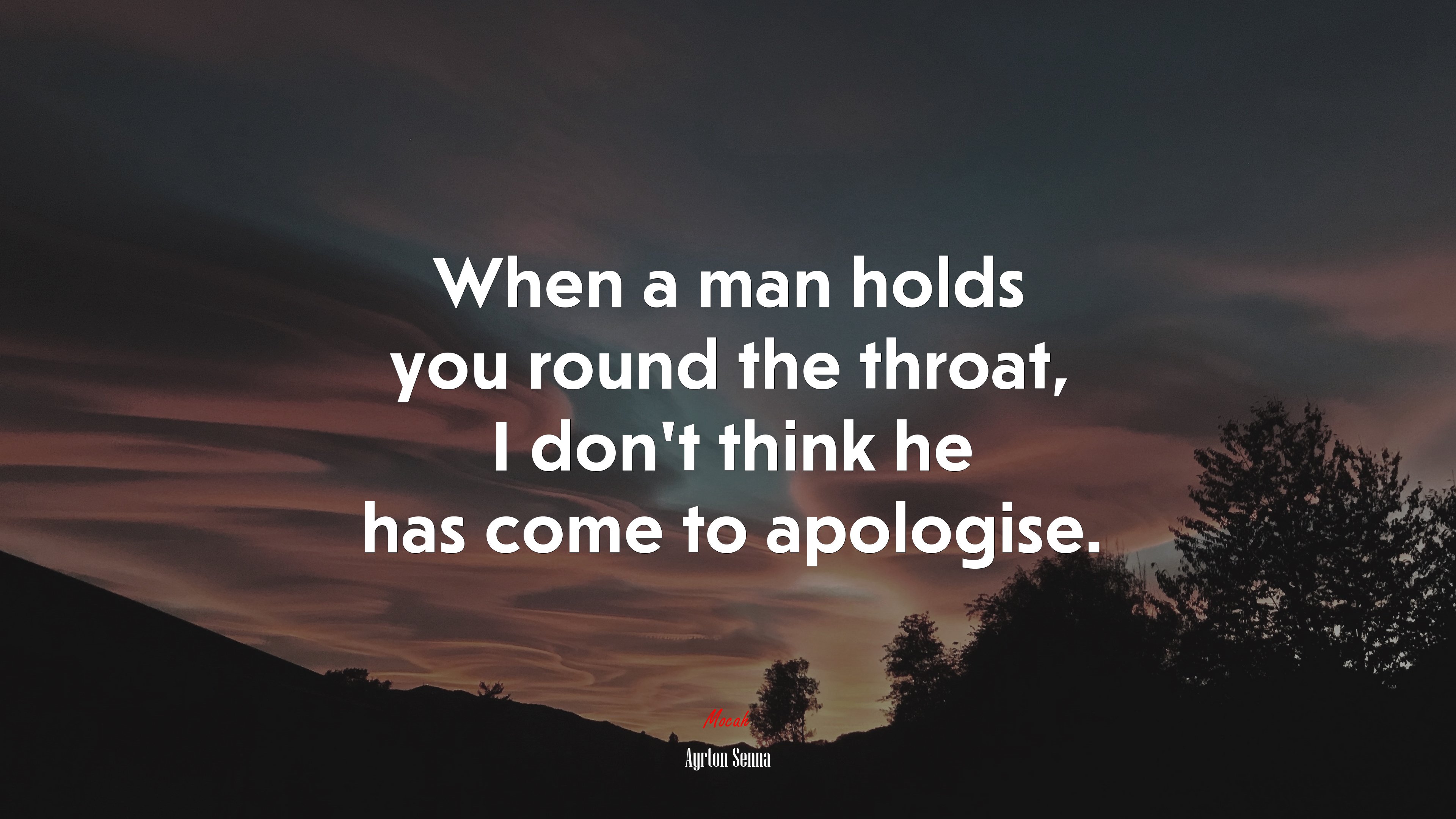 When a man holds you round the throat, I don’t think he has come to apologise. | Ayrton Senna quote HD Wallpaper