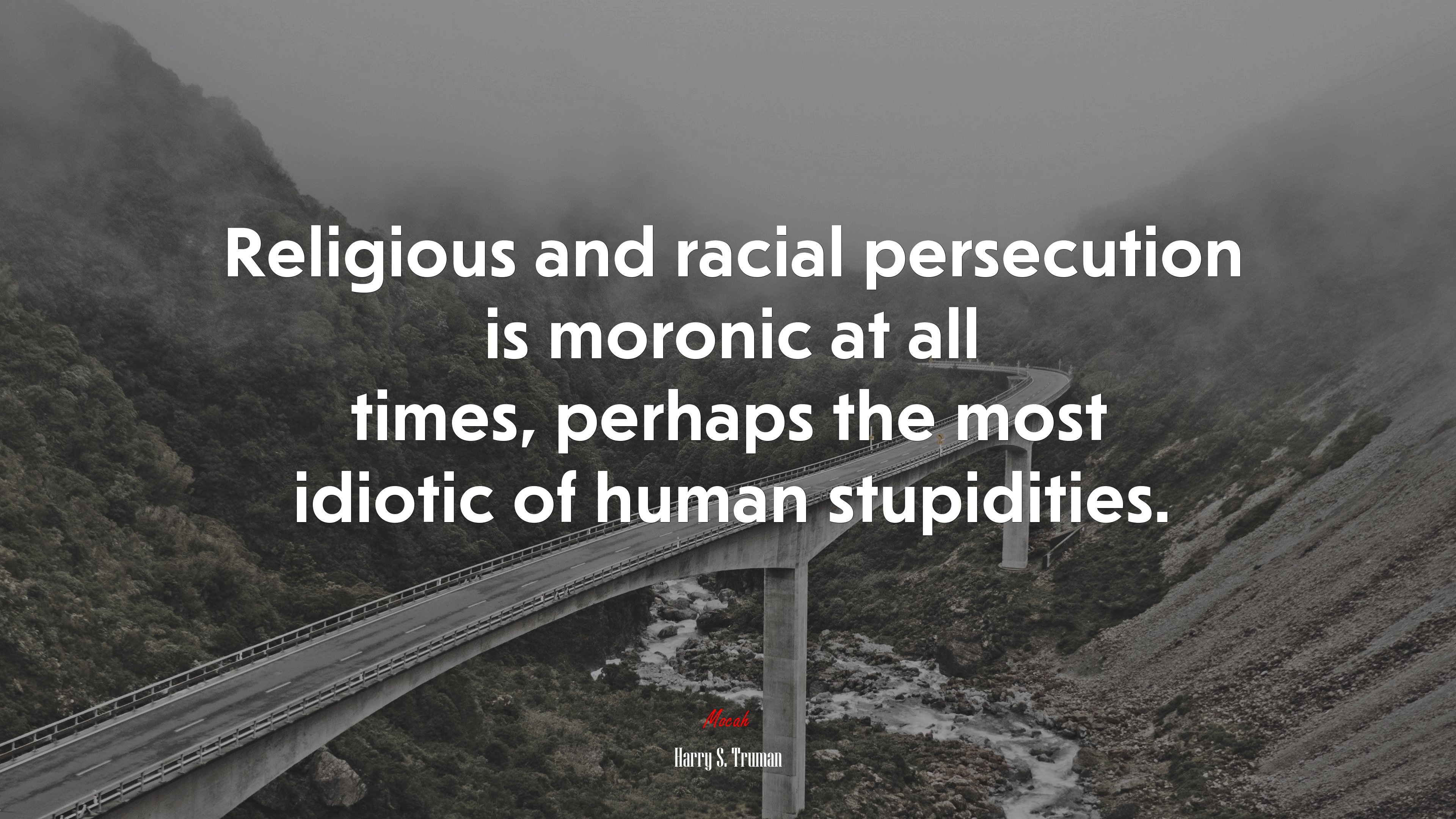 Religious and racial persecution is moronic at all times, perhaps the most idiotic of human stupidities. | Harry S. Truman quote HD Wallpaper