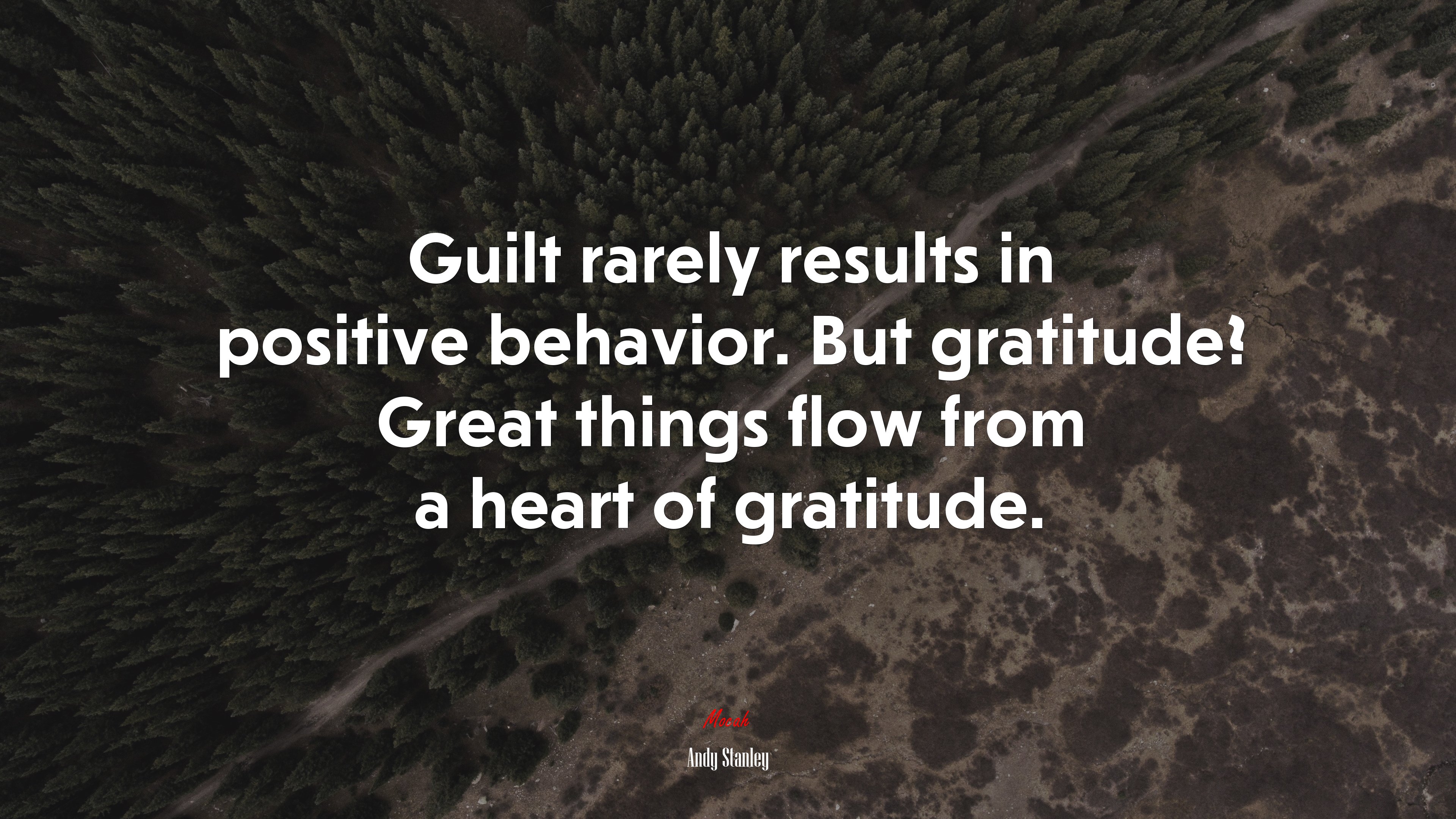 Guilt rarely results in positive behavior. But gratitude? Great things flow from a heart of gratitude. | Andy Stanley quote HD Wallpaper