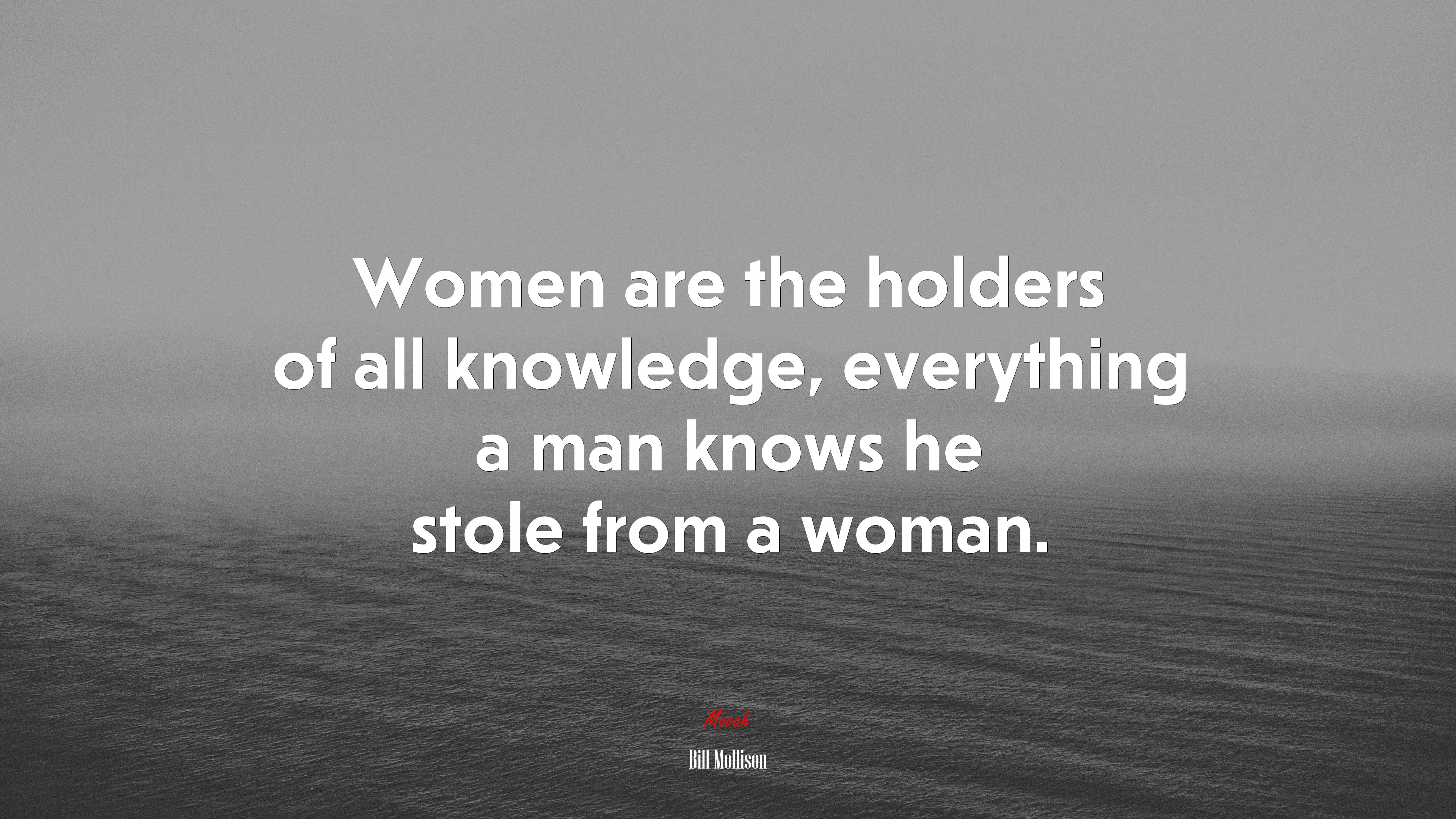 Women are the holders of all knowledge, everything a man knows he stole from a woman. | Bill Mollison quote HD Wallpaper