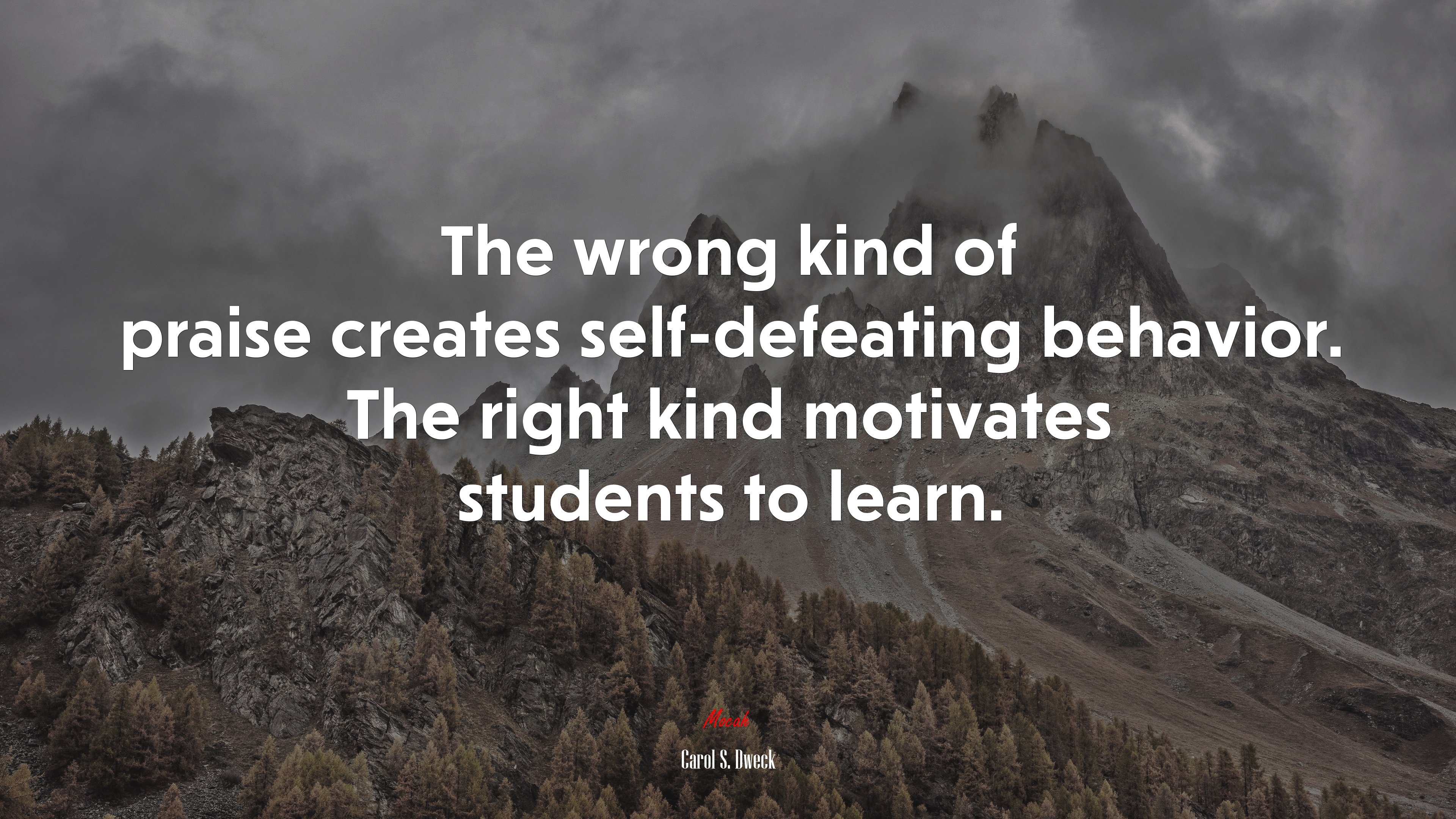 The wrong kind of praise creates self-defeating behavior. The right kind motivates students to learn. | Carol S. Dweck quote HD Wallpaper