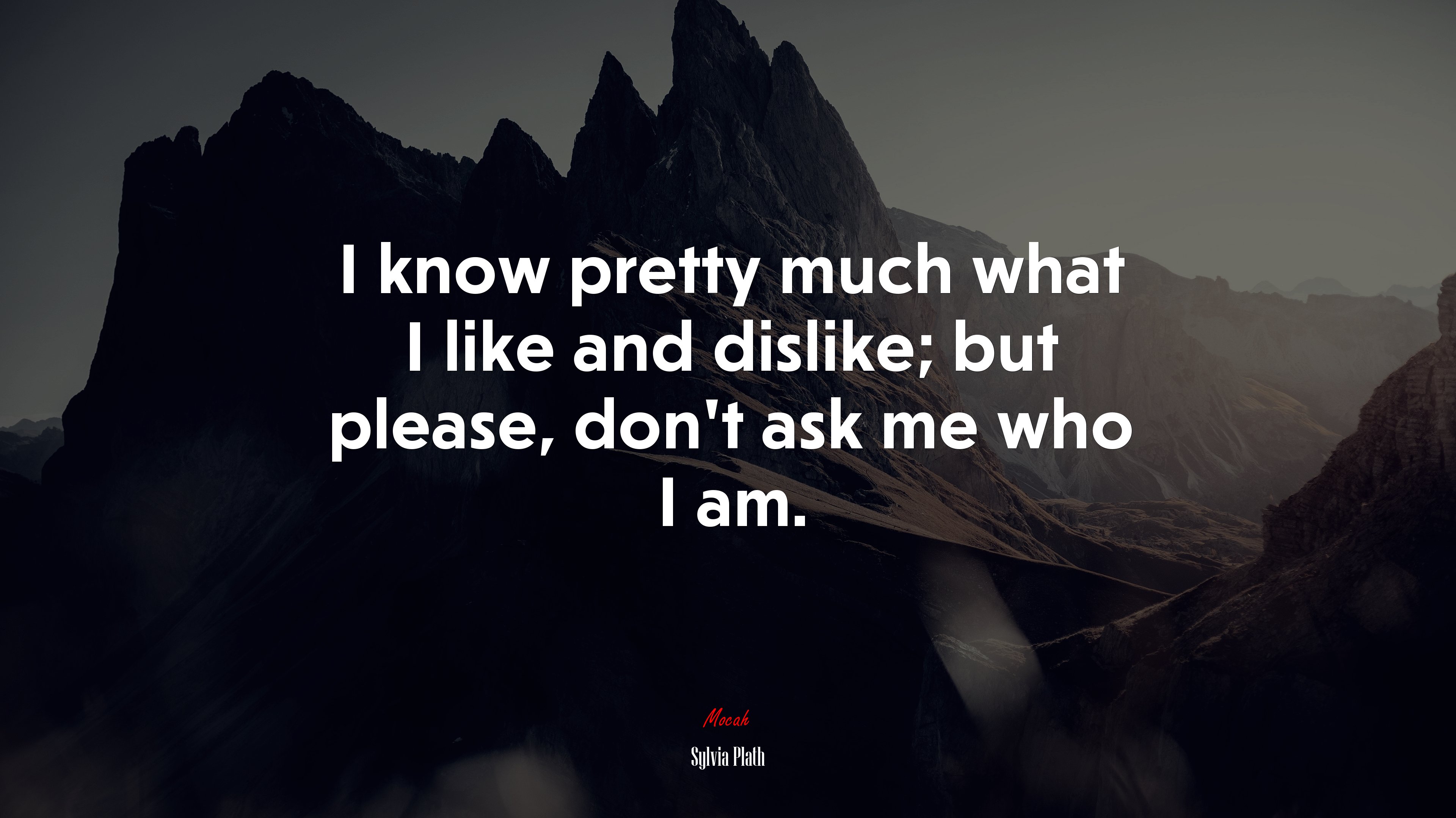 I know pretty much what I like and dislike; but please, don’t ask me who I am. | Sylvia Plath quote HD Wallpaper