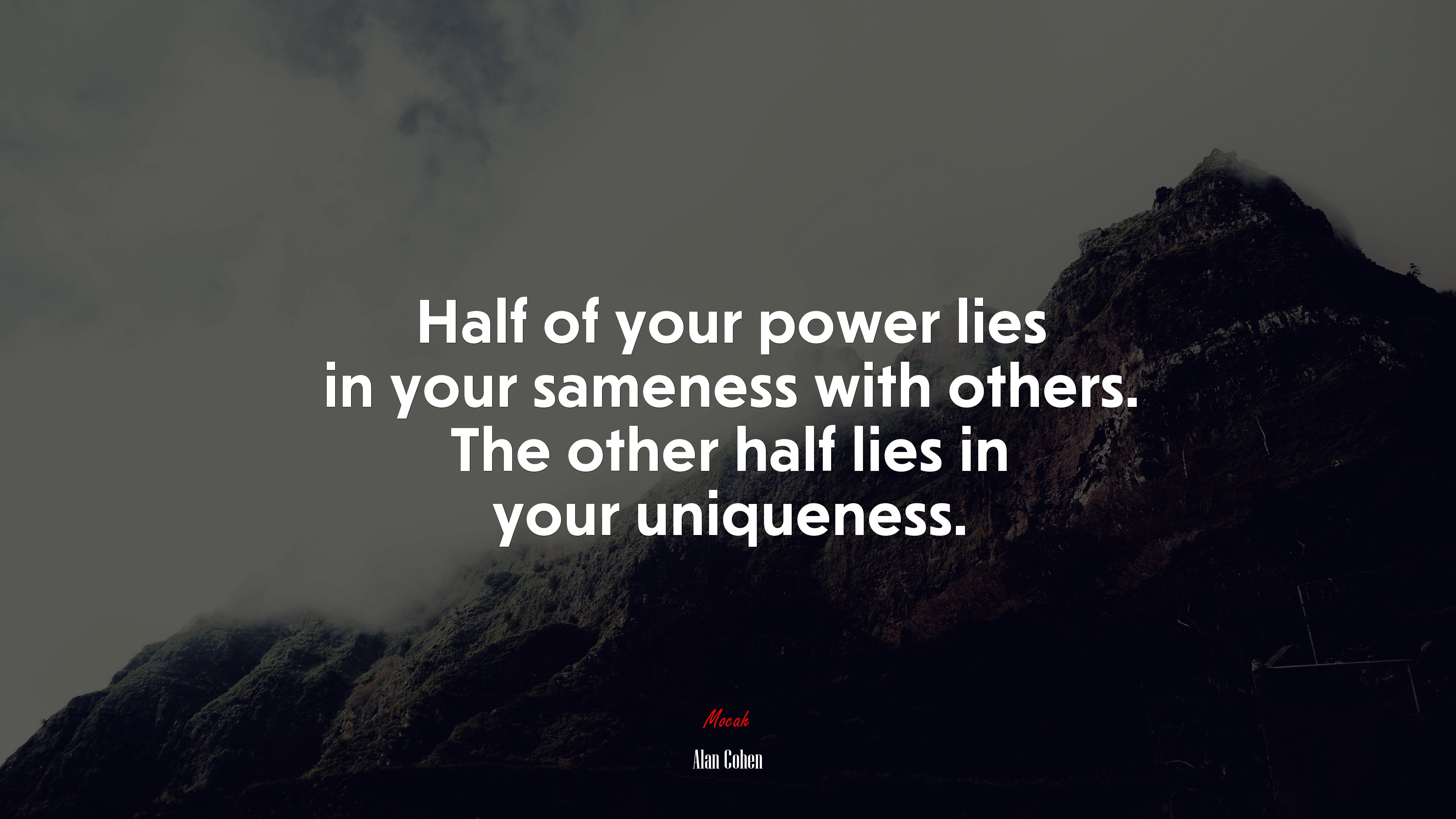 Half of your power lies in your sameness with others. The other half lies in your uniqueness. | Alan Cohen quote HD Wallpaper