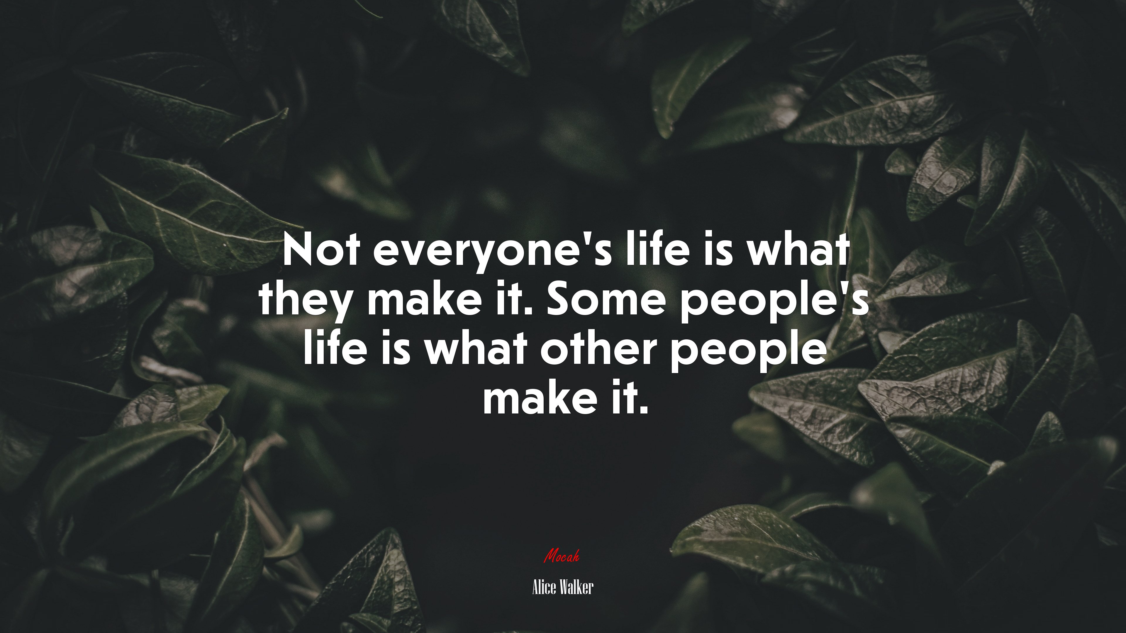 Not everyone’s life is what they make it. Some people’s life is what other people make it. | Alice Walker quote HD Wallpaper