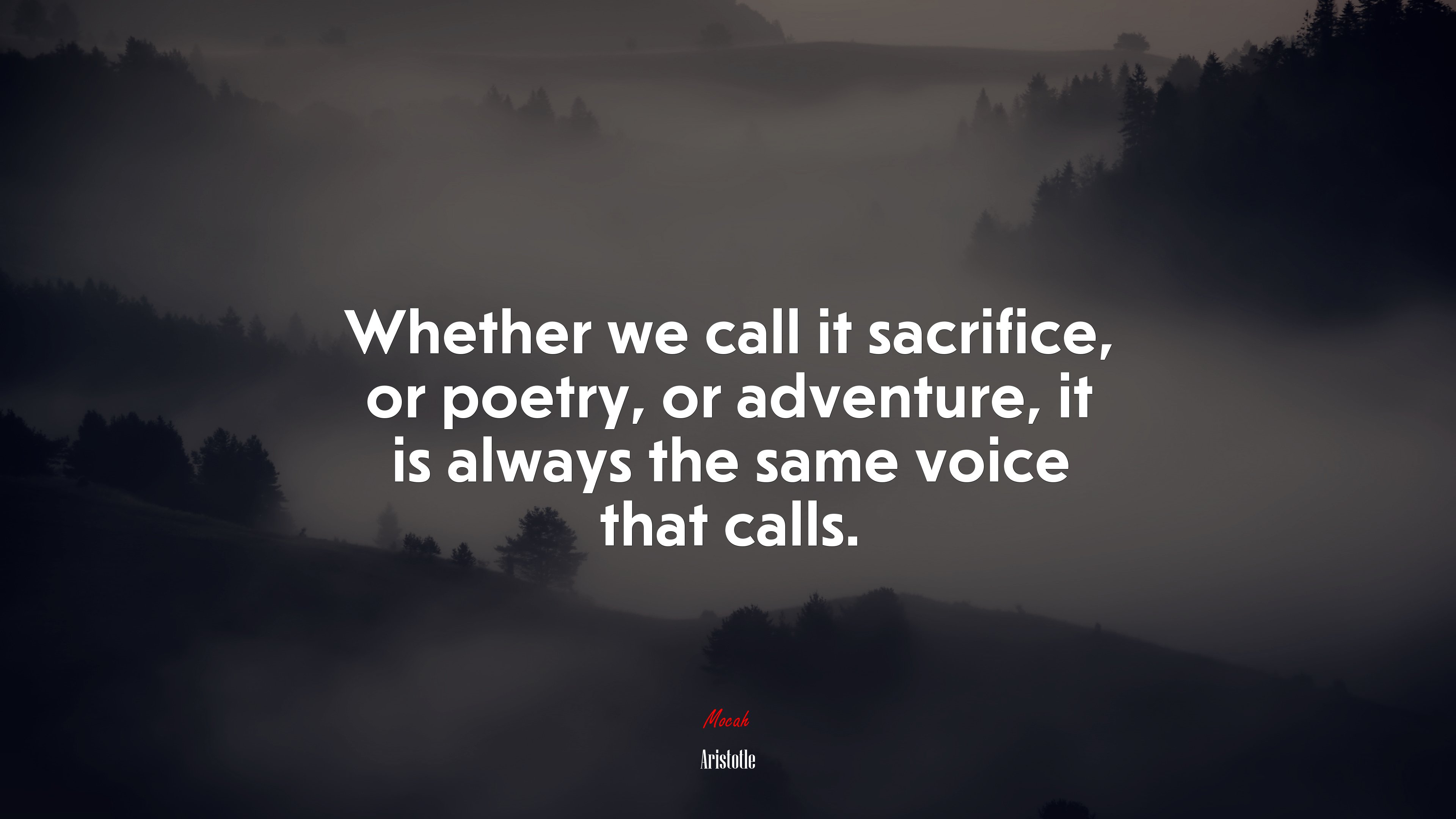 Whether we call it sacrifice, or poetry, or adventure, it is always the same voice that calls. | Aristotle quote HD Wallpaper
