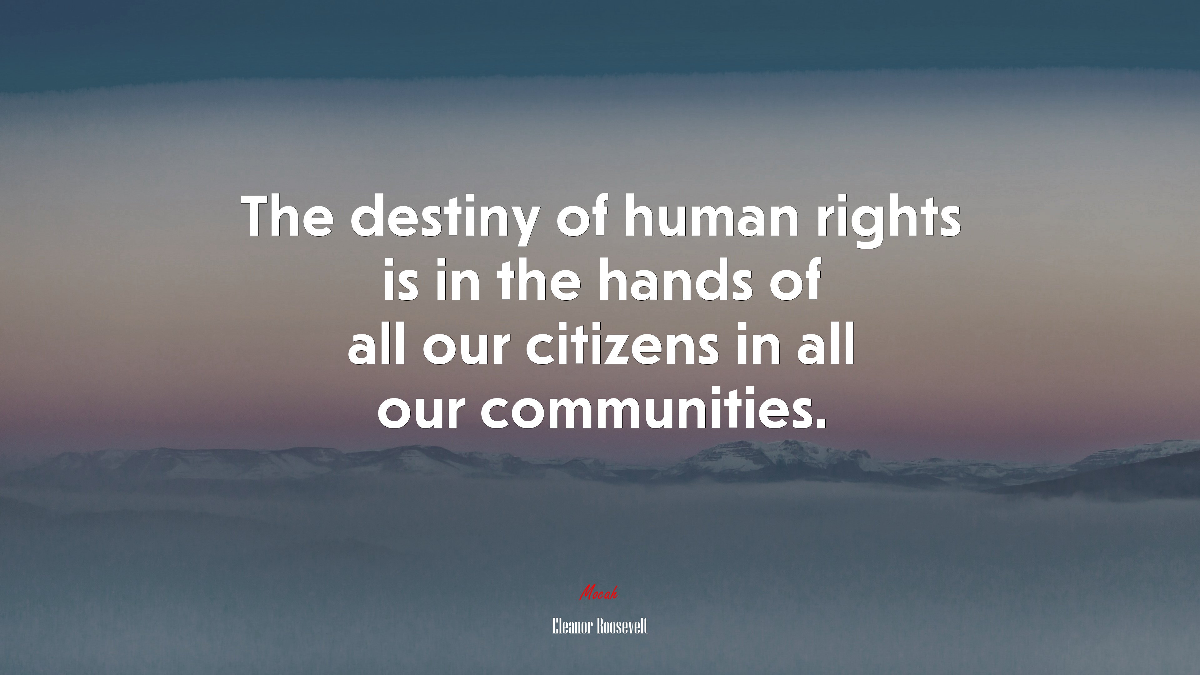 The destiny of human rights is in the hands of all our citizens in all our communities. | Eleanor Roosevelt quote HD Wallpaper