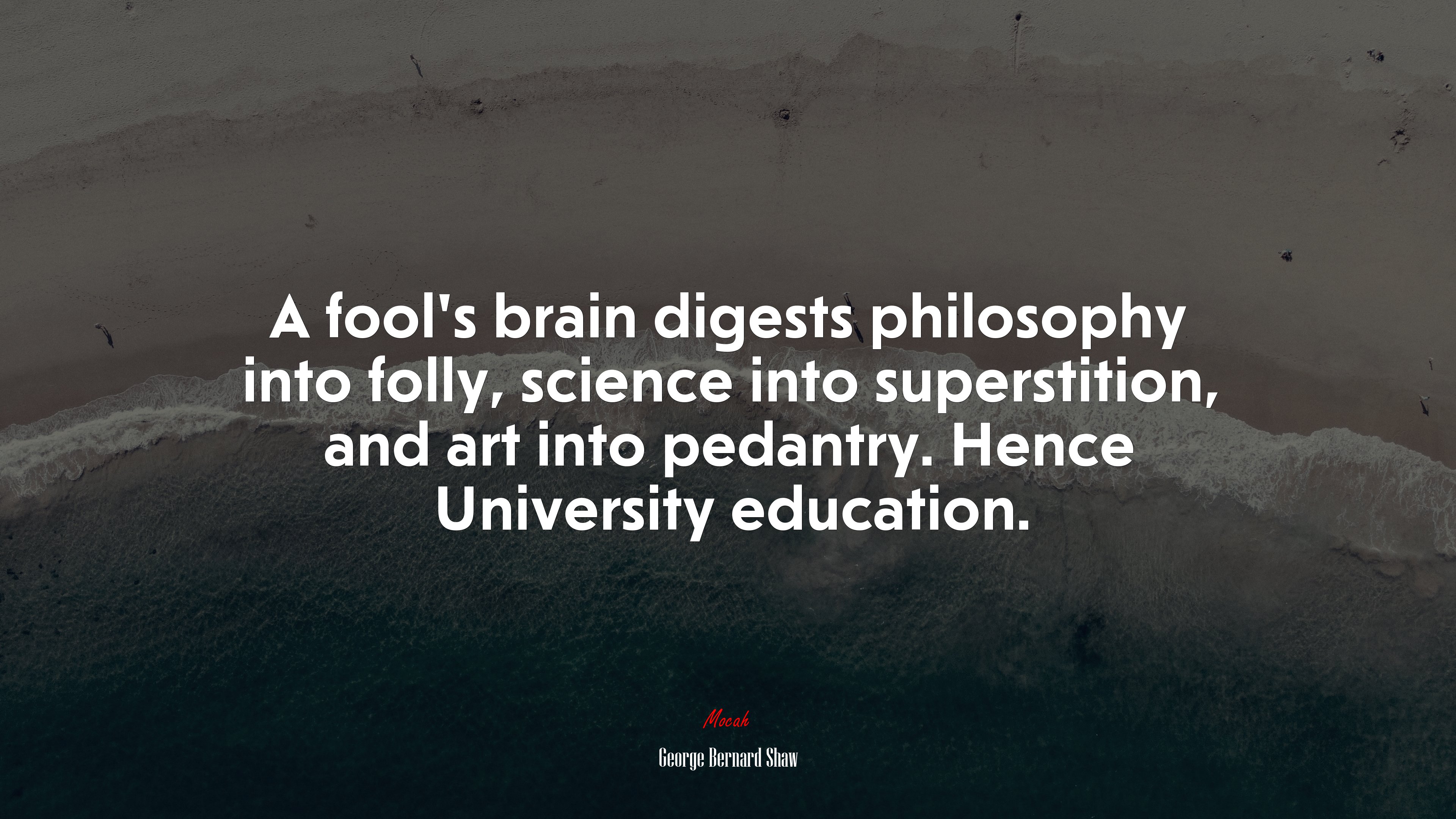 A fool’s brain digests philosophy into folly, science into superstition, and art into pedantry. Hence University education. | George Bernard Shaw quote HD Wallpaper
