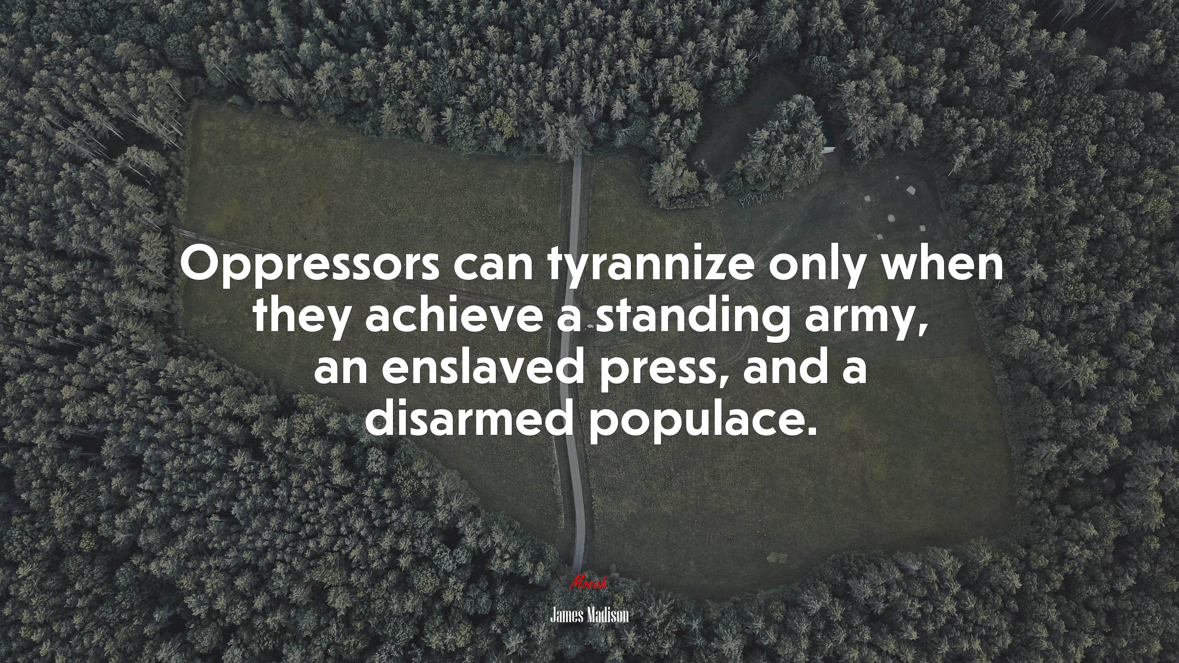 Oppressors can tyrannize only when they achieve a standing army, an enslaved press, and a disarmed populace. | James Madison quote HD Wallpaper