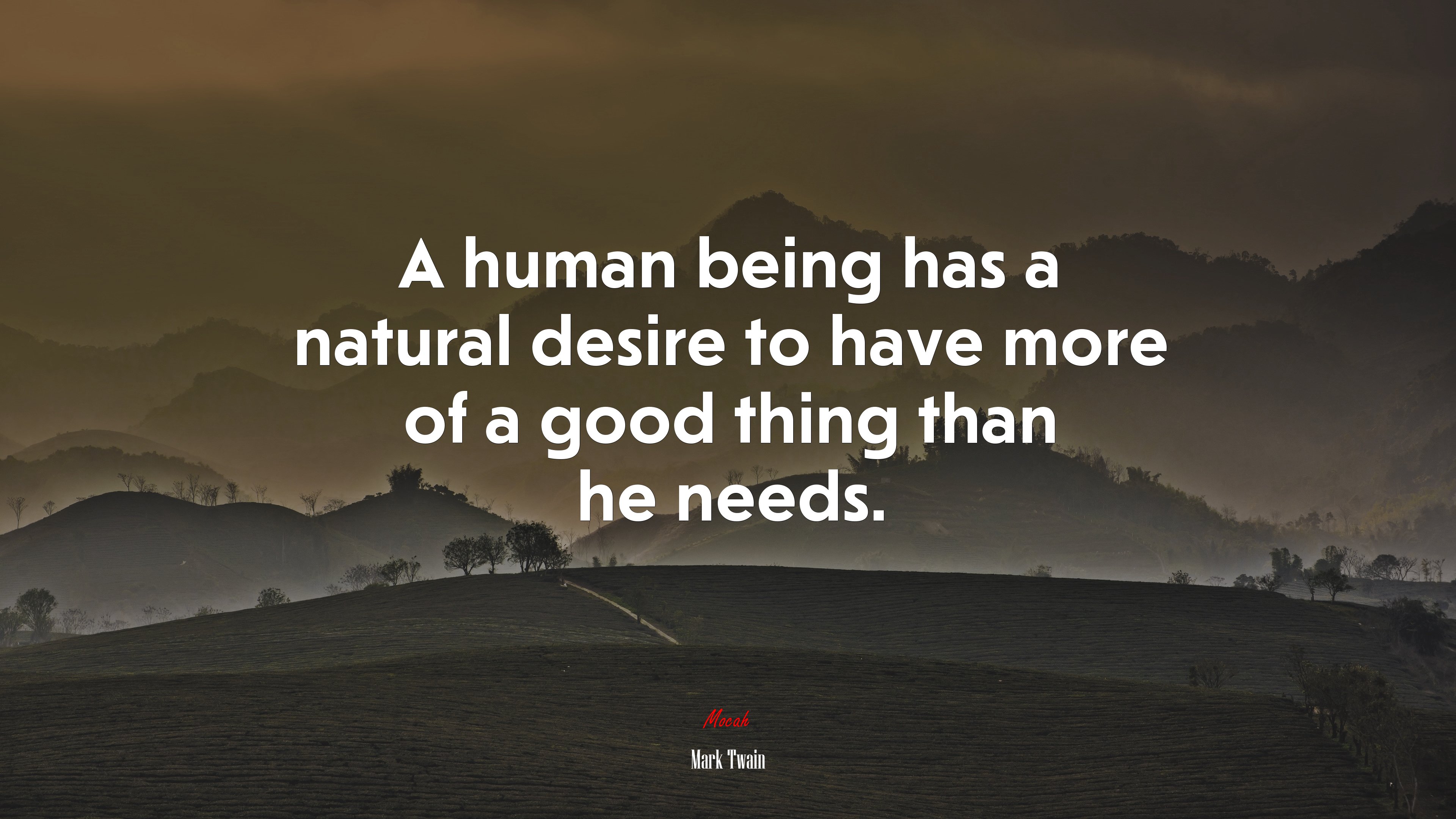 A human being has a natural desire to have more of a good thing than he needs. | Mark Twain quote HD Wallpaper