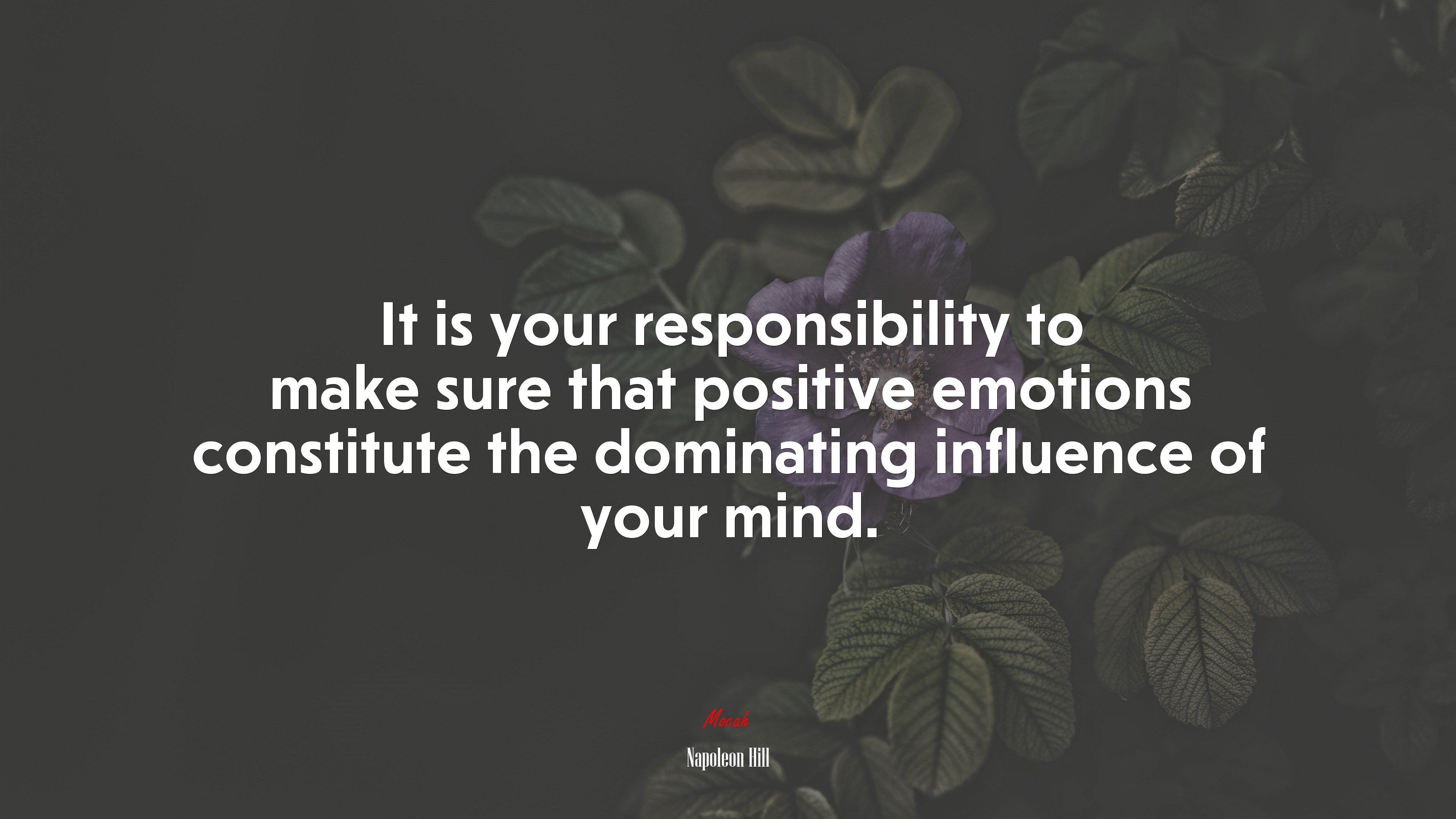 It is your responsibility to make sure that positive emotions constitute the dominating influence of your mind. | Napoleon Hill quote HD Wallpaper