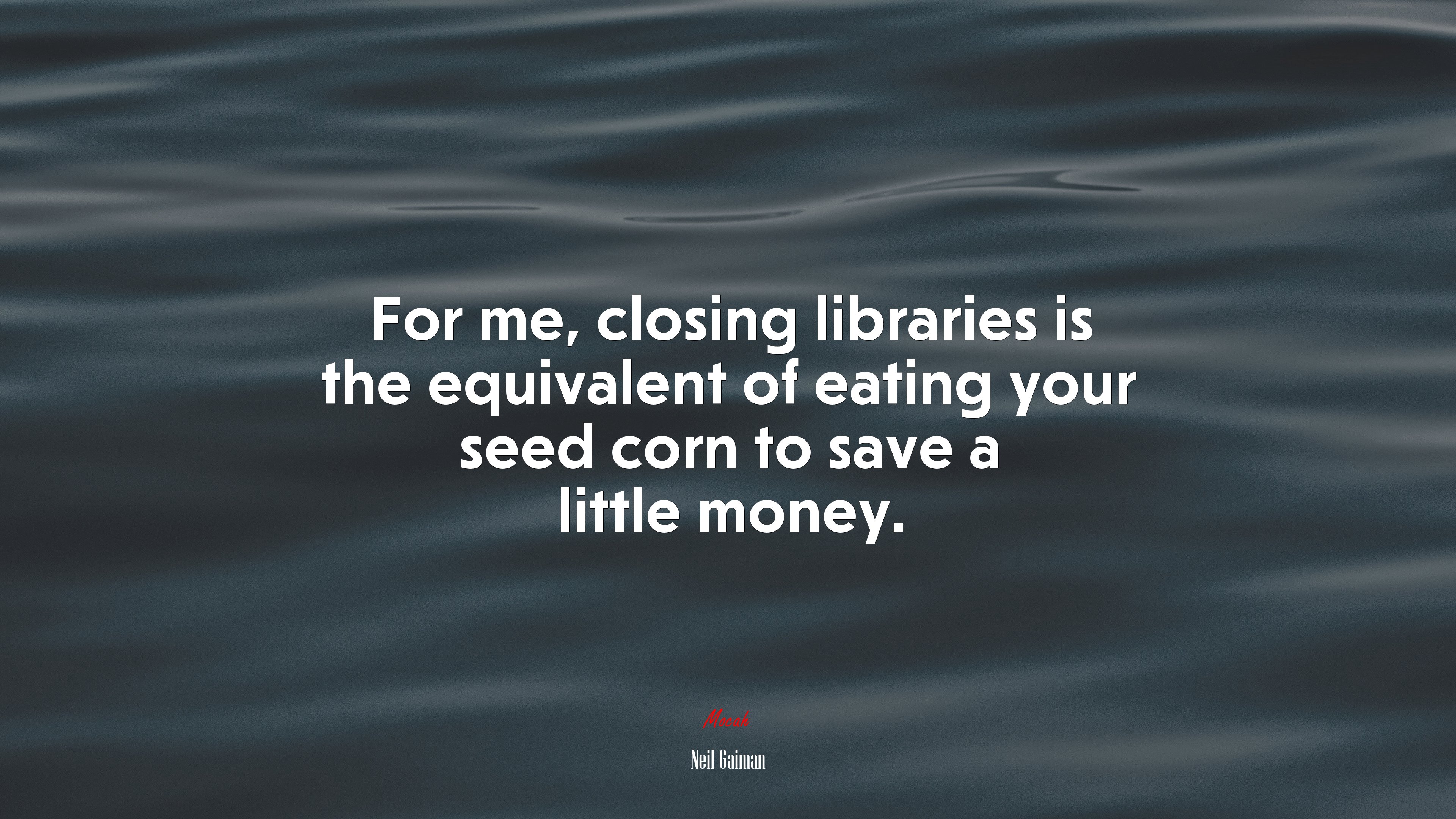 For me, closing libraries is the equivalent of eating your seed corn to save a little money. | Neil Gaiman quote HD Wallpaper