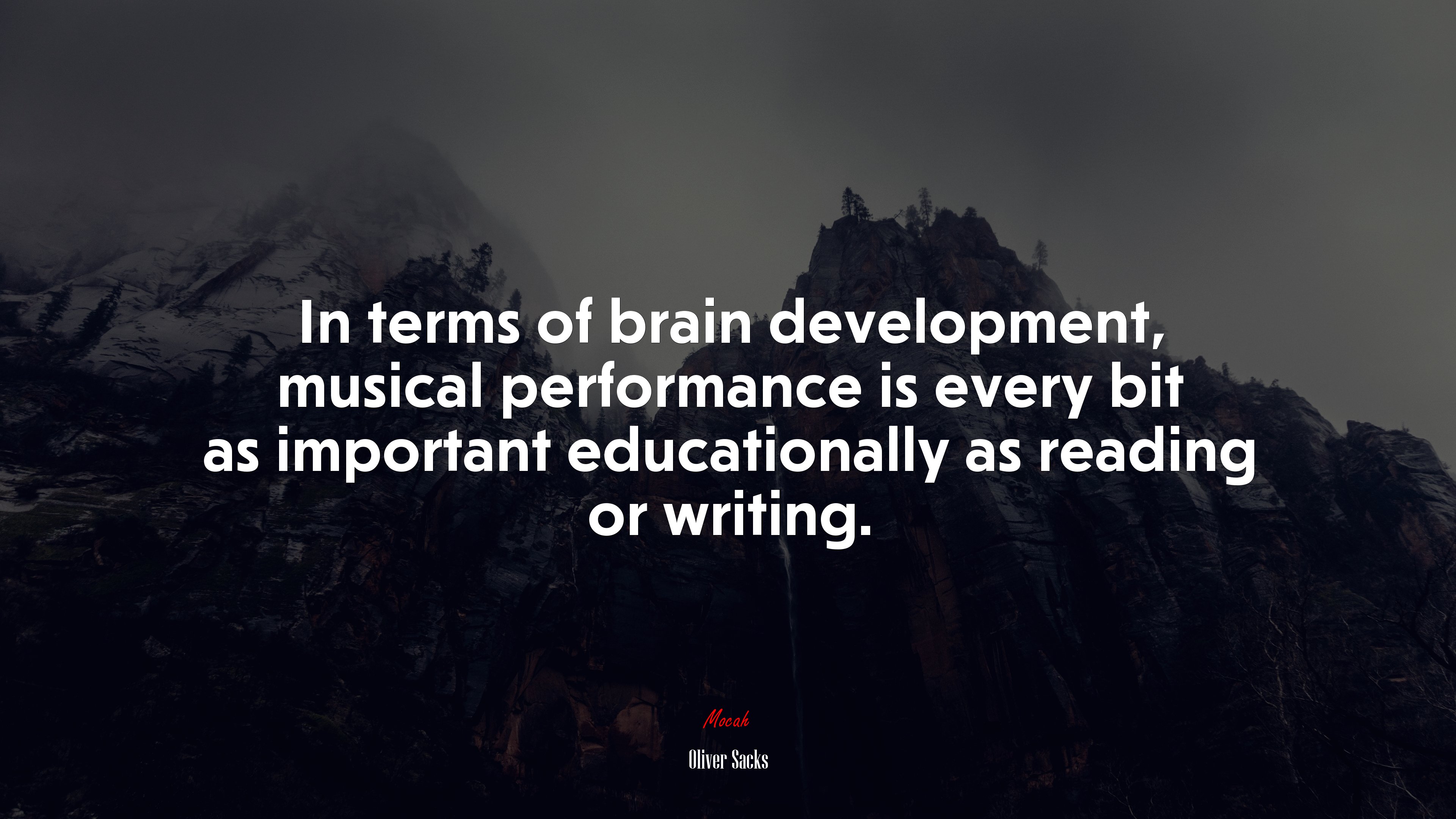 In terms of brain development, musical performance is every bit as important educationally as reading or writing. | Oliver Sacks quote HD Wallpaper