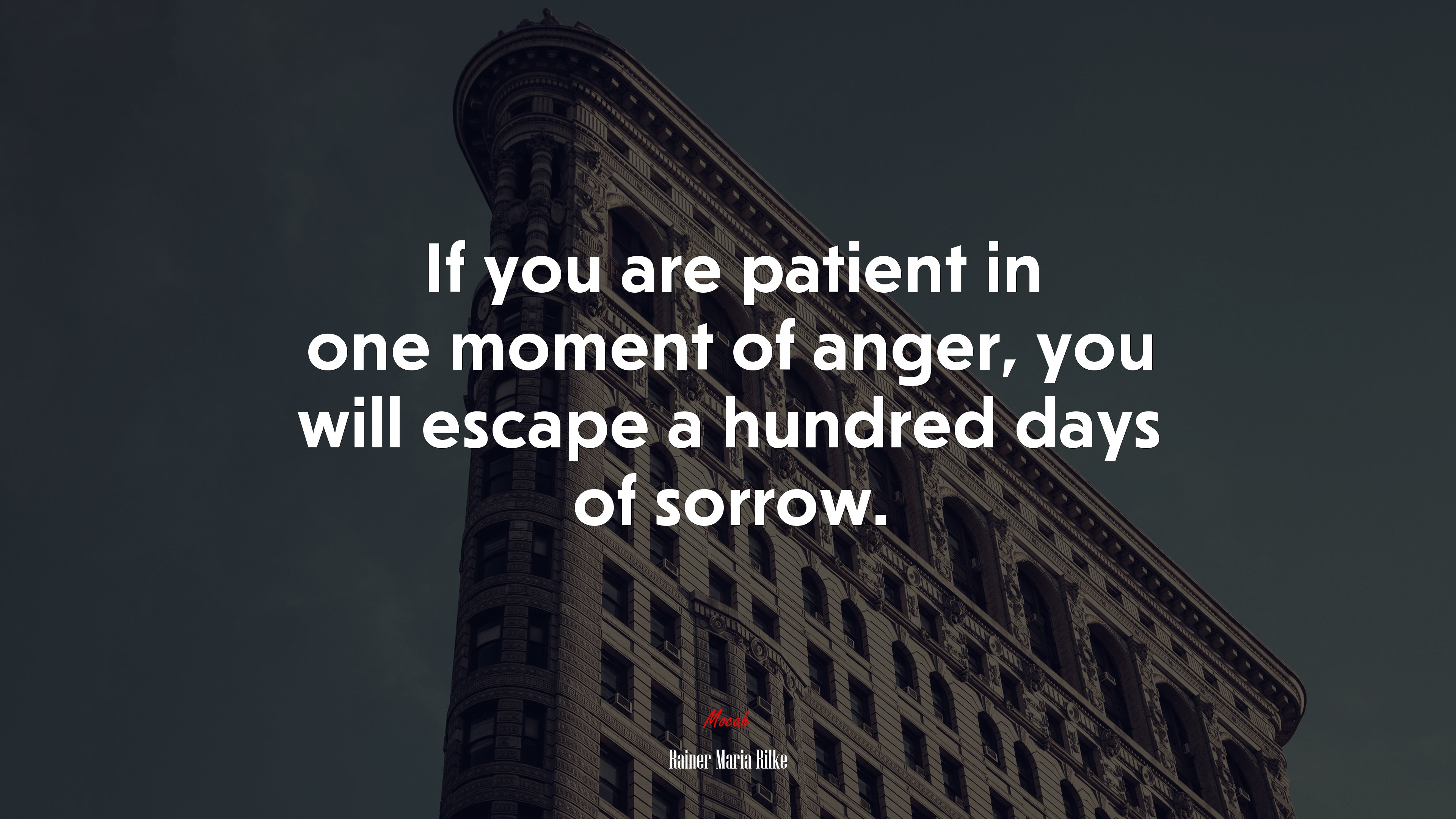 If you are patient in one moment of anger, you will escape a hundred days of sorrow. | Rainer Maria Rilke quote HD Wallpaper