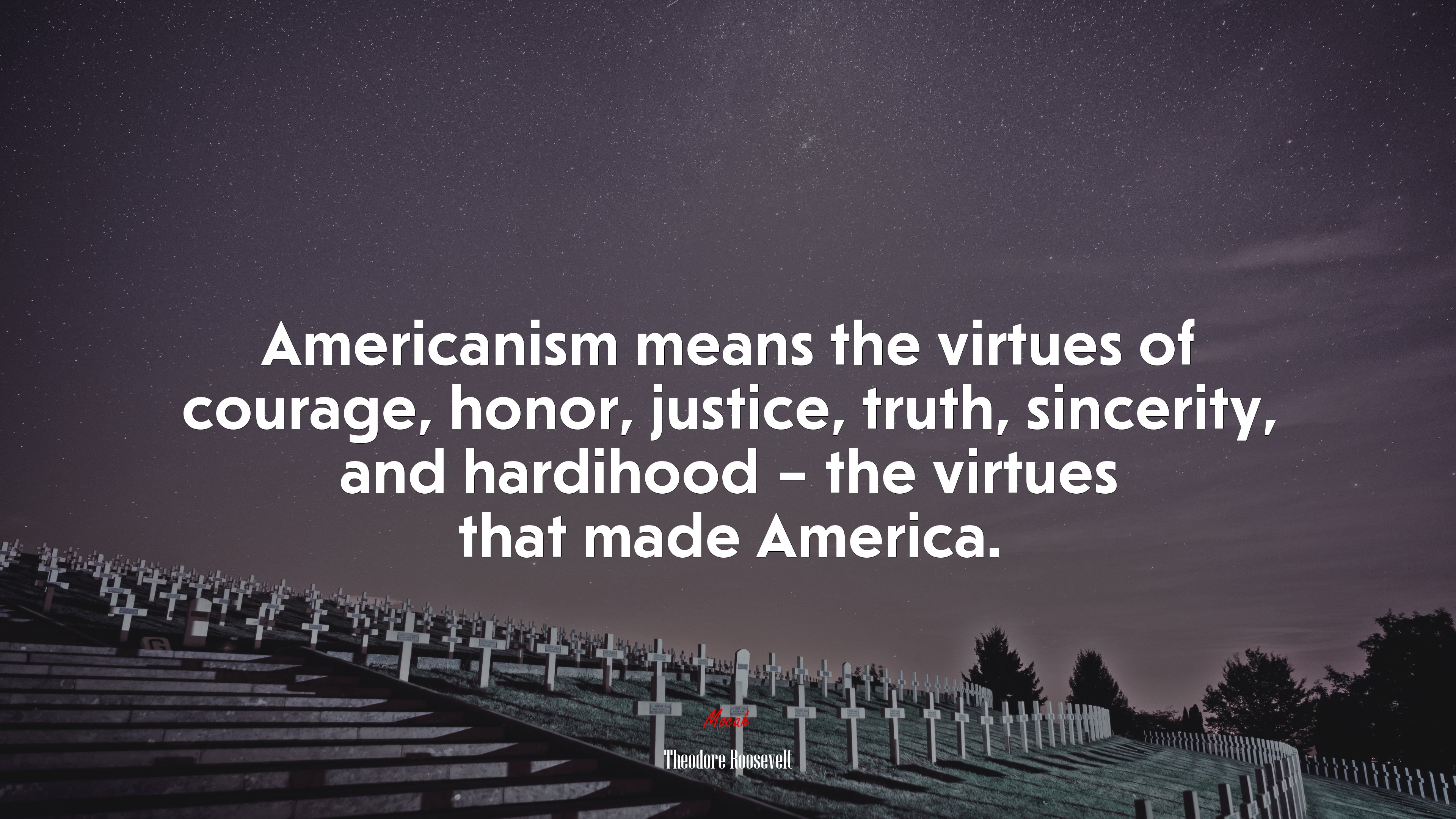 Americanism means the virtues of courage, honor, justice, truth, sincerity, and hardihood – the virtues that made America. | Theodore Roosevelt quote HD Wallpaper