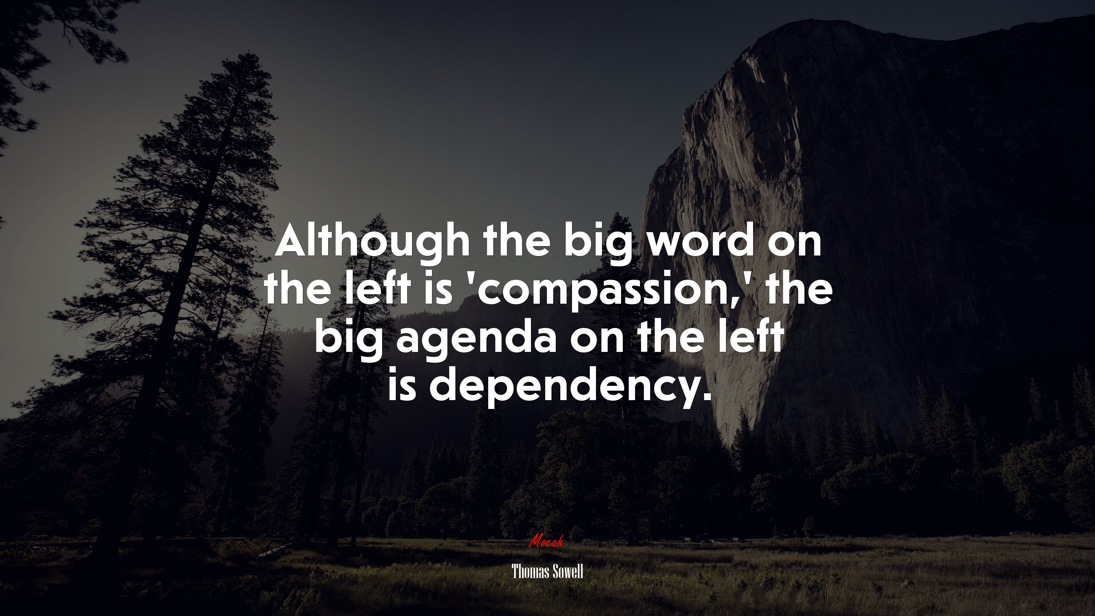 Although the big word on the left is ‘compassion,’ the big agenda on the left is dependency. | Thomas Sowell quote HD Wallpaper