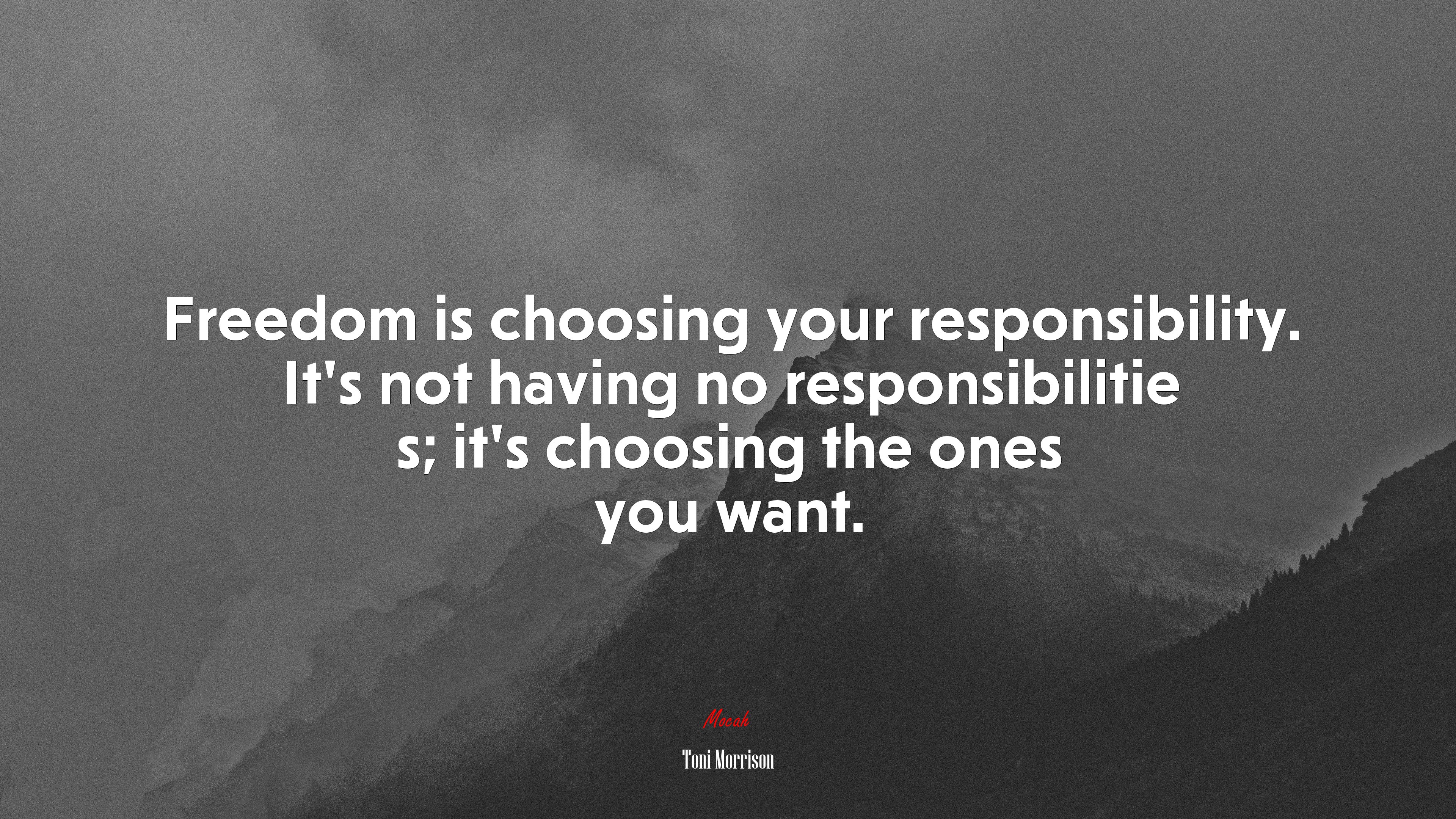 Freedom is choosing your responsibility. It’s not having no responsibilitie s; it’s choosing the ones you want. | Toni Morrison quote HD Wallpaper