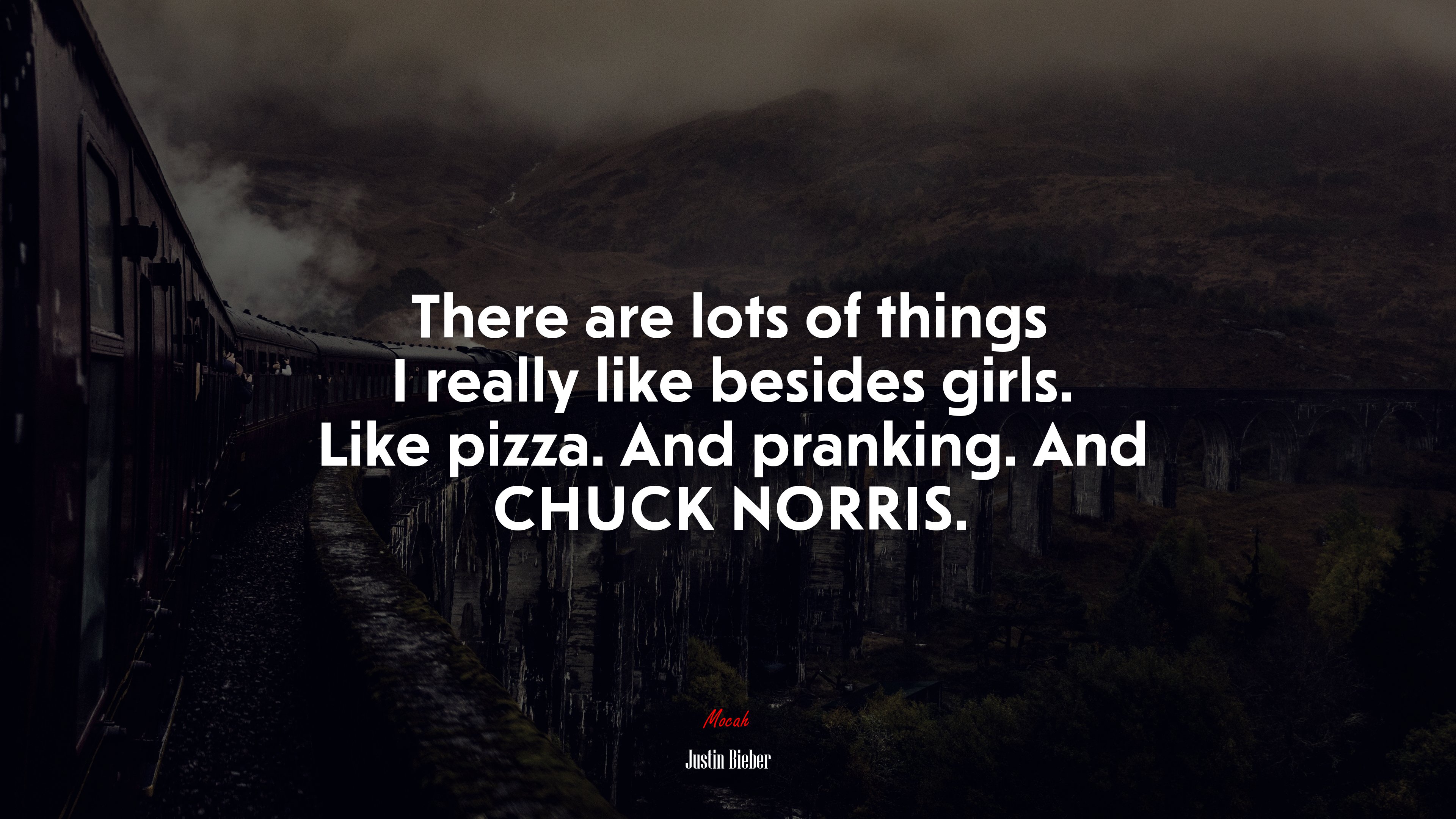 There are lots of things I really like besides girls. Like pizza. And pranking. And CHUCK NORRIS. | Justin Bieber quote HD Wallpaper