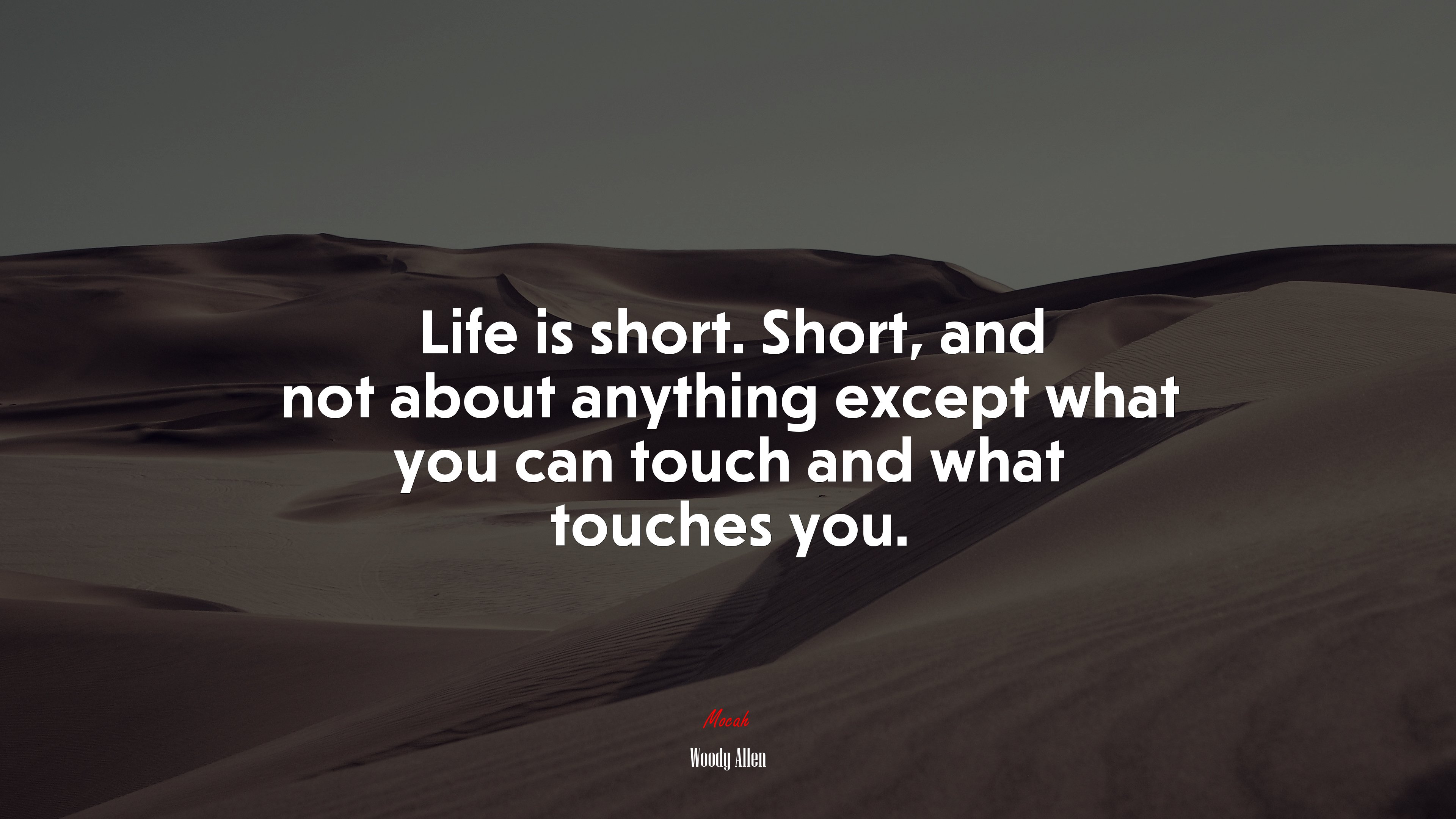 Life is short. Short, and not about anything except what you can touch and what touches you. | Woody Allen quote HD Wallpaper