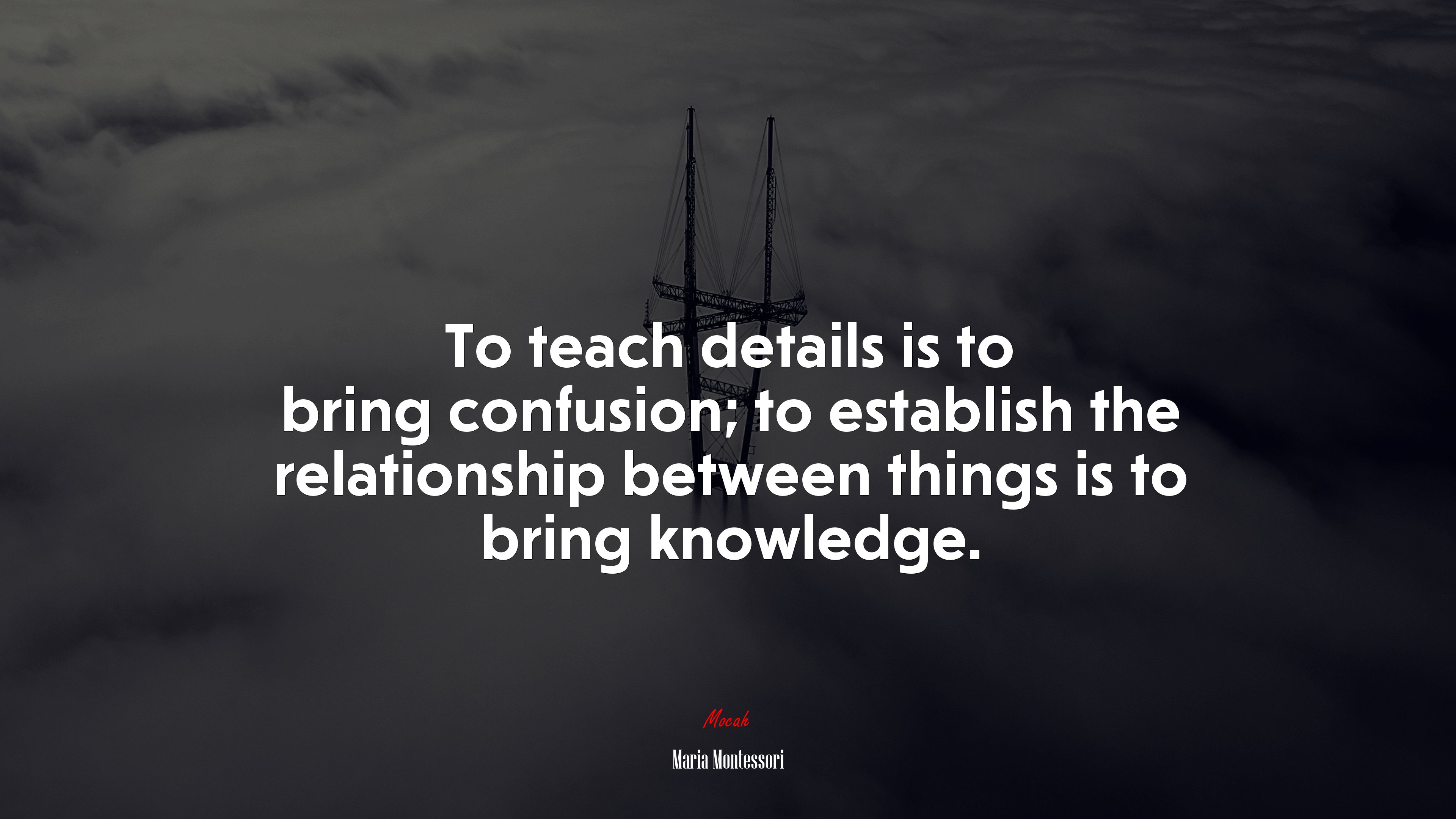To teach details is to bring confusion; to establish the relationship between things is to bring knowledge. | Maria Montessori quote HD Wallpaper