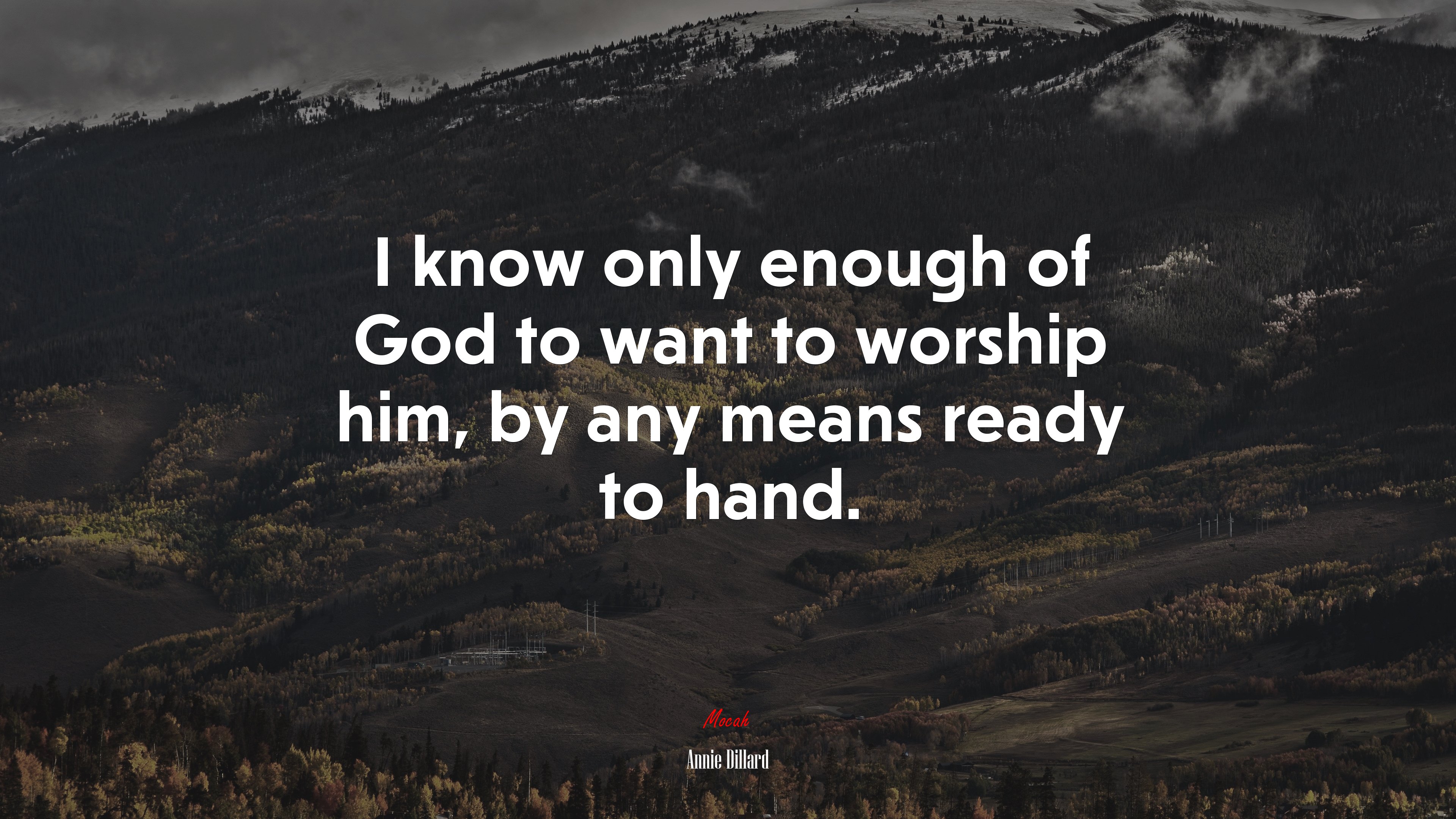 I know only enough of God to want to worship him, by any means ready to hand. | Annie Dillard quote HD Wallpaper