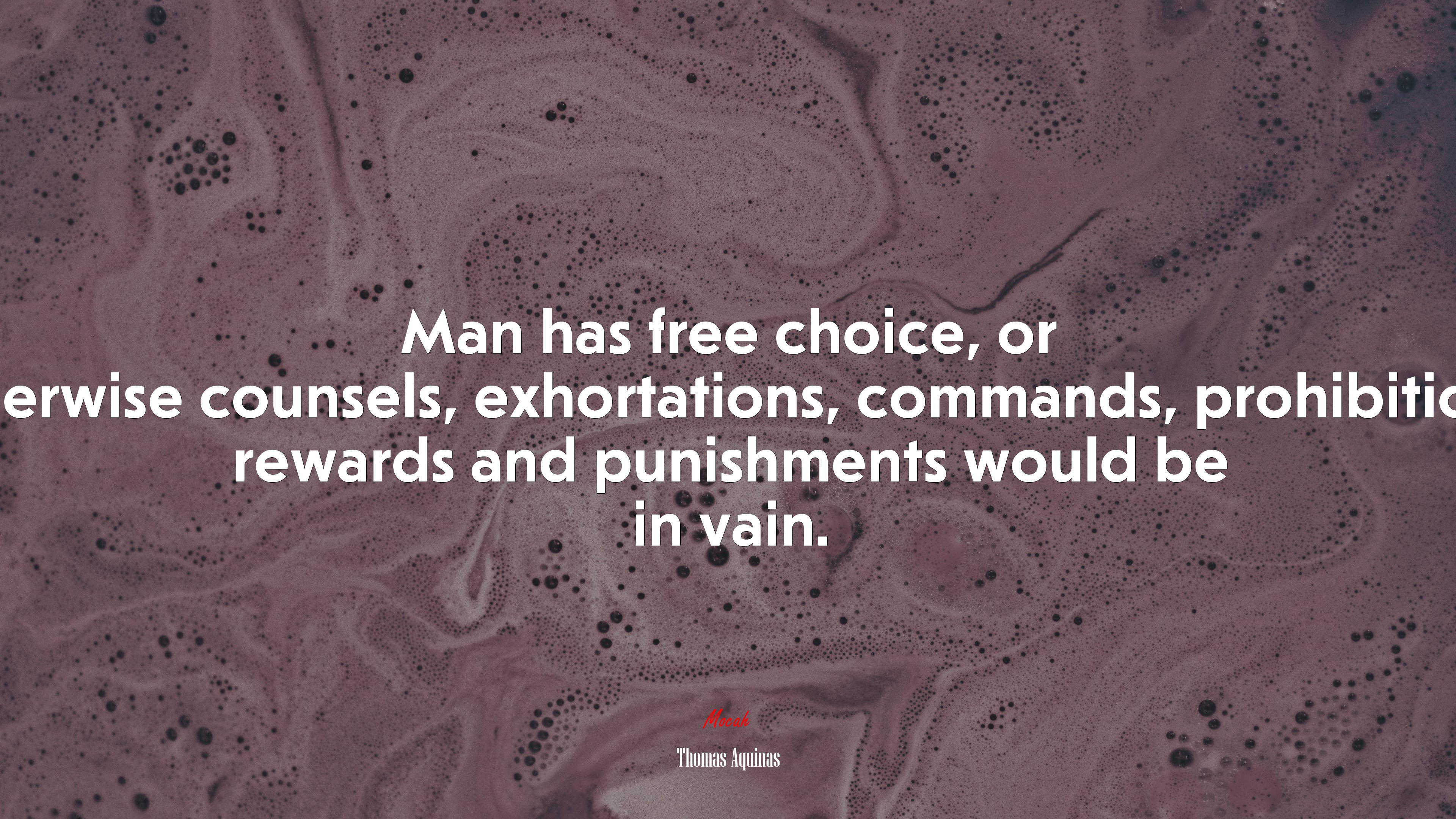 Man has free choice, or otherwise counsels, exhortations, commands, prohibitions, rewards and punishments would be in vain. | Thomas Aquinas quote HD Wallpaper