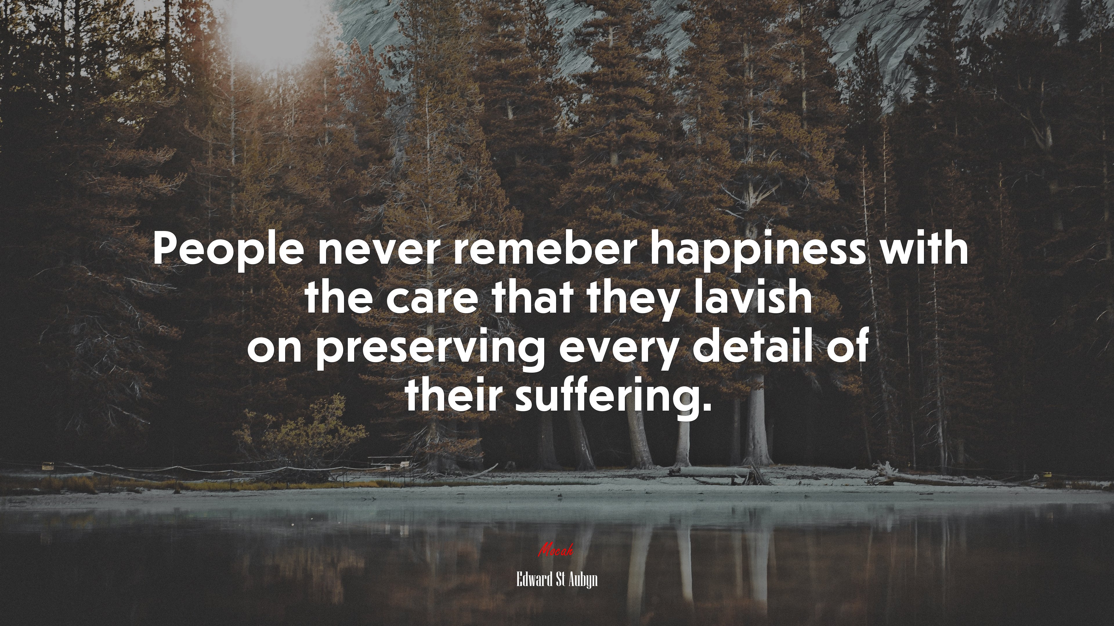 People never remeber happiness with the care that they lavish on preserving every detail of their suffering. | Edward St Aubyn quote HD Wallpaper