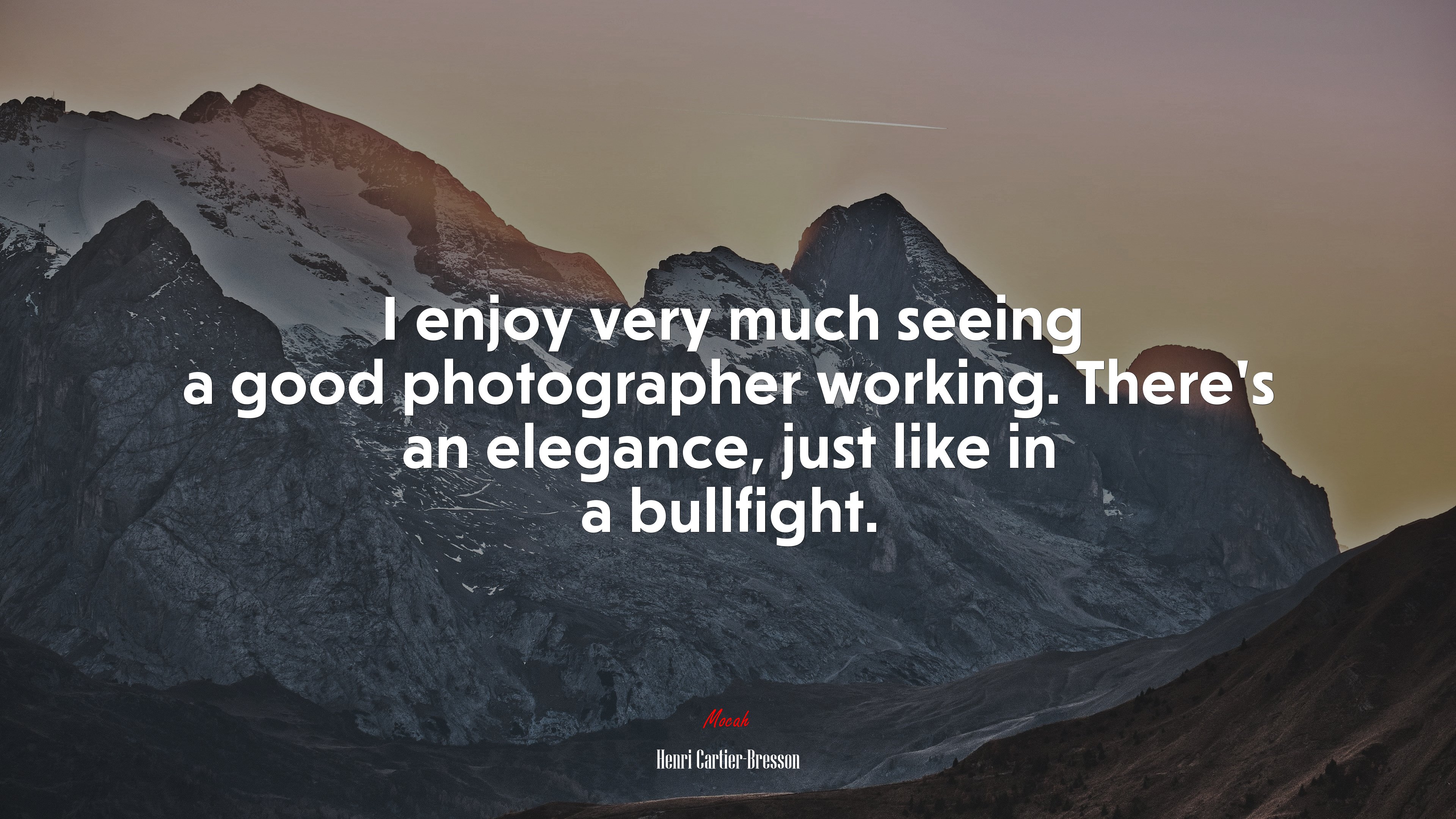 I enjoy very much seeing a good photographer working. There’s an elegance, just like in a bullfight. | Henri Cartier-Bresson quote HD Wallpaper