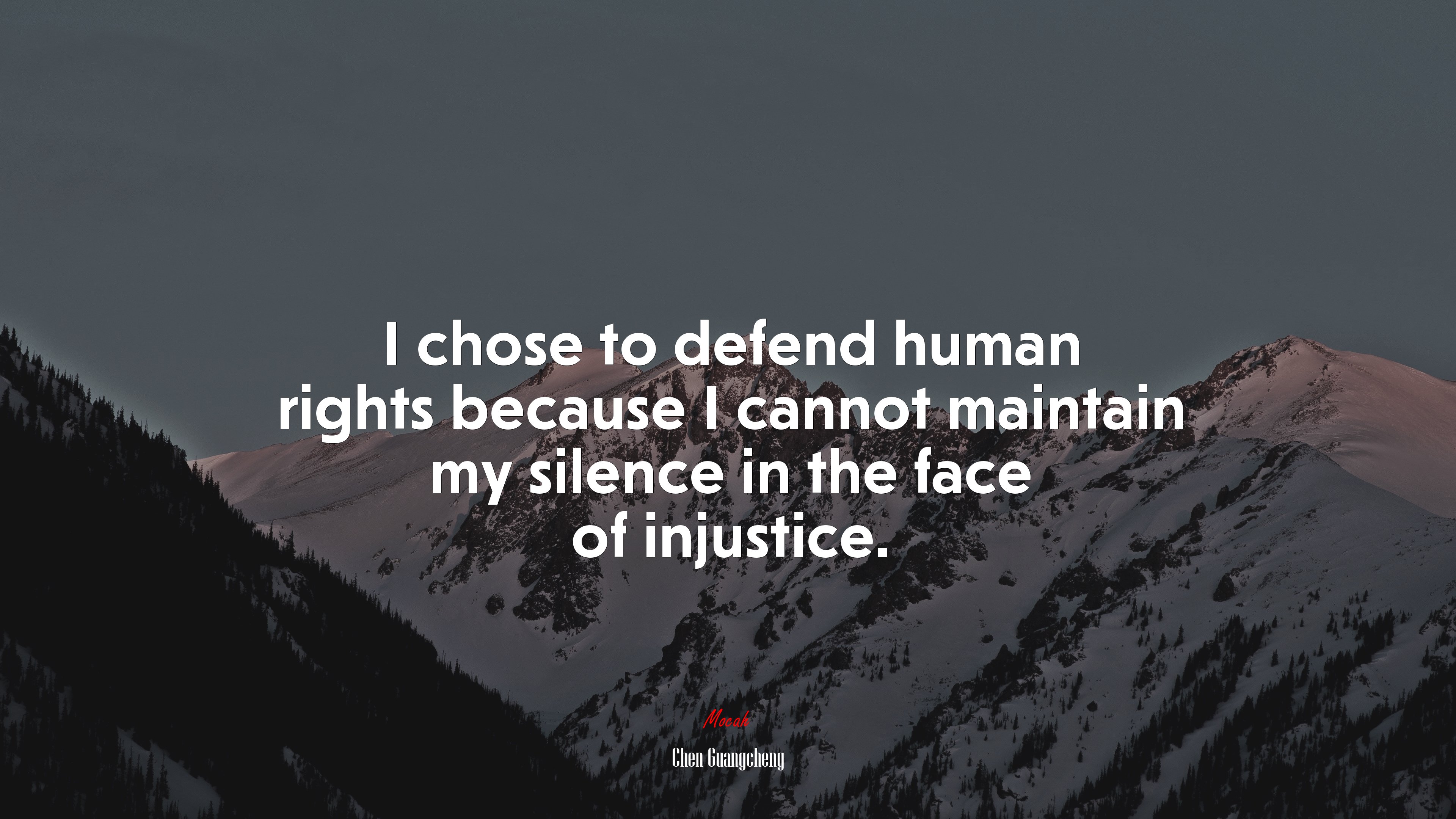 I chose to defend human rights because I cannot maintain my silence in the face of injustice. | Chen Guangcheng quote HD Wallpaper