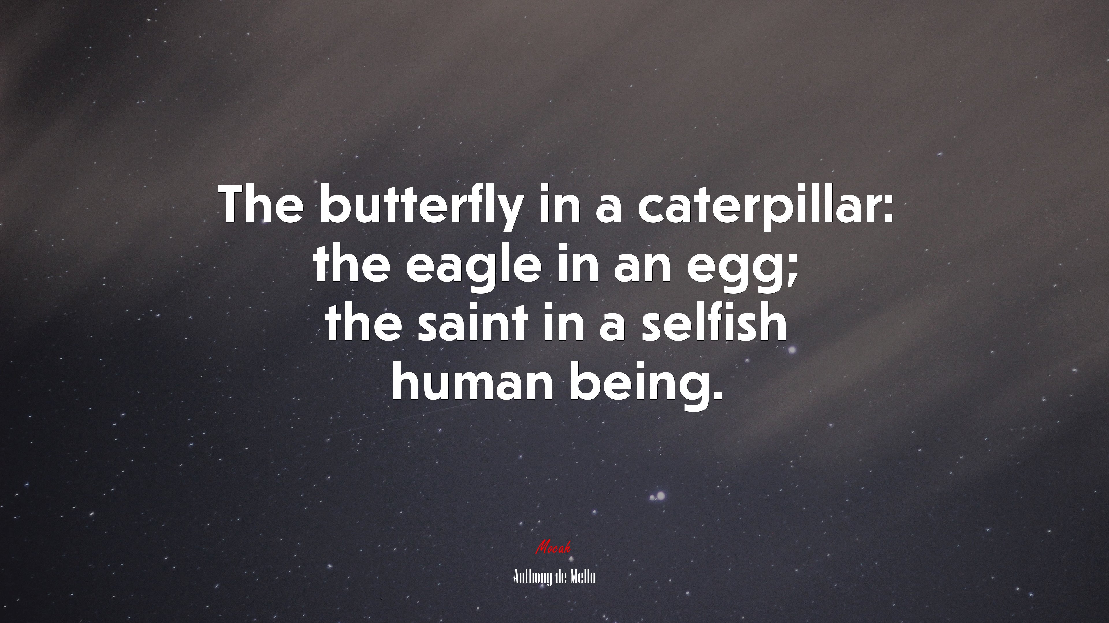 The butterfly in a caterpillar: the eagle in an egg; the saint in a selfish human being. | Anthony de Mello quote HD Wallpaper