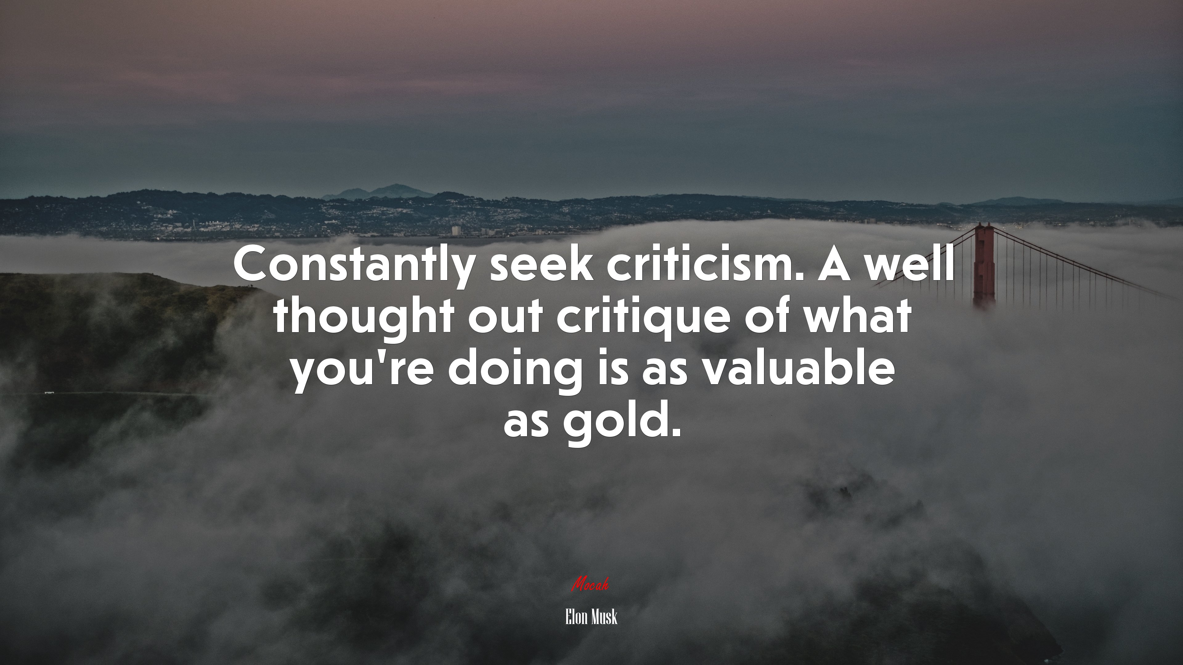 Constantly seek criticism. A well thought out critique of what you’re doing is as valuable as gold. | Elon Musk quote HD Wallpaper